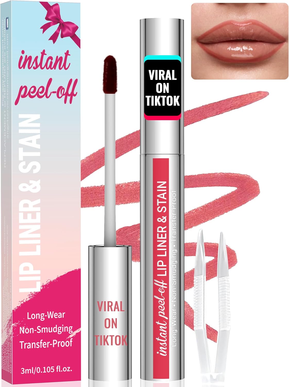 Lip Stain Lip Liner Stain, Peel Off Lip Stain, Natural Long Lasting Lip Stain Peel Off, Waterdicht, Transferbestendig, Hoog Gepigmenteerd, Blijf On All Day, Instant Lip Color, Nude Pink