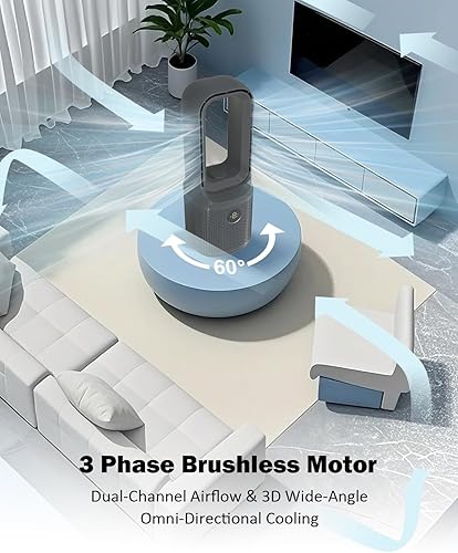 Miniatura 5 de Ventilador de escritorio sin aspas, ventilador de torre recargable USB de 14 pulgadas con 9 velocidades ajustables, 3 luces, oscilante de 60,