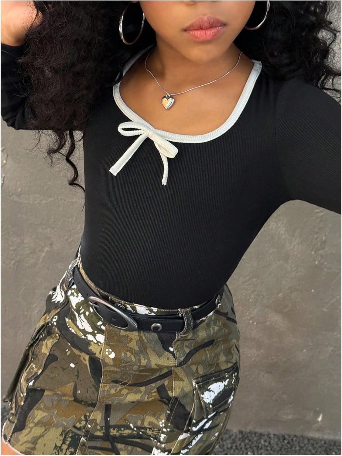 SOLY HUX Girl's Long Sleeve Fall Tops Square Neck Bowknot Fitted Tee Cute Tshirts - Image 4