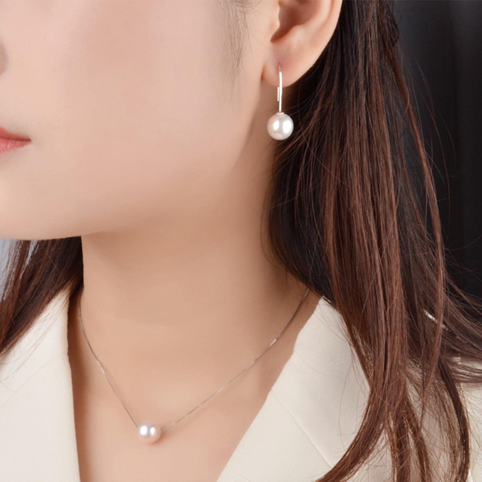 LOKILOKI Vera Perla Naturale d'Acqua Dolce Orecchini Pendenti con Perle Rotonde Grandi per Le Donne Regalo Gioielli in Argento Sterling 925