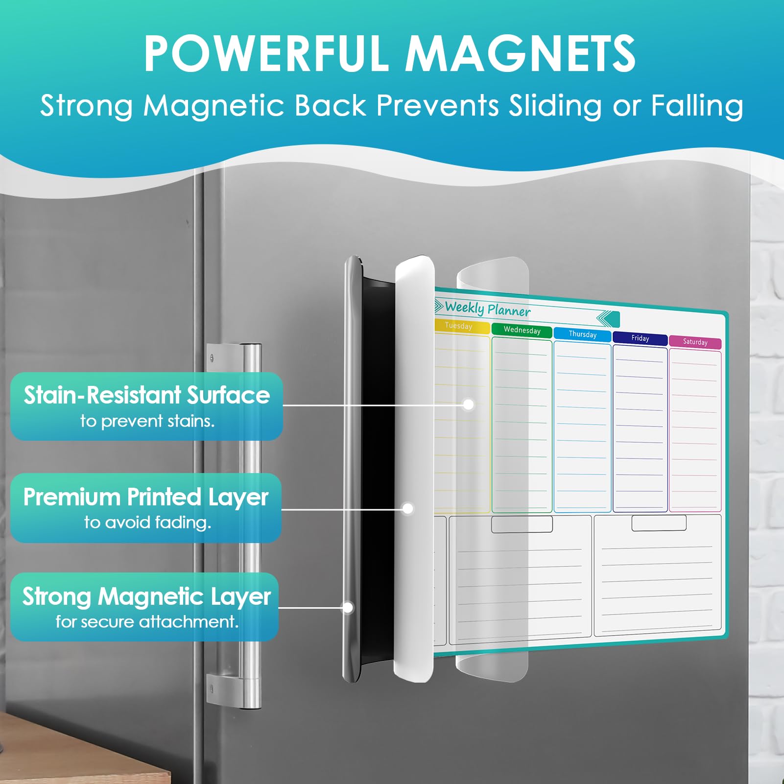 MaxGear Weekly Dry Erase Board for Fridge 16x12 Magnetic Calendar Whiteboard Planner for Refrigerator with Stain Resistant Technology — view 2