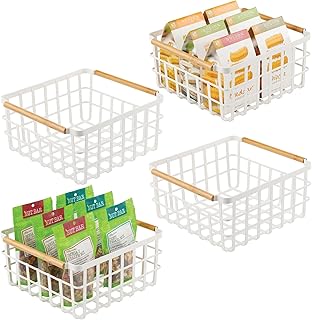 mDesign panier de rangement (lot de 4) – panier en métal pour cuisine ou garde-manger – 30,5 cm x 30,5 cm x 15,2 cm – panier rangement polyvalent pour aliments, ustensiles, etc. – blanc mat