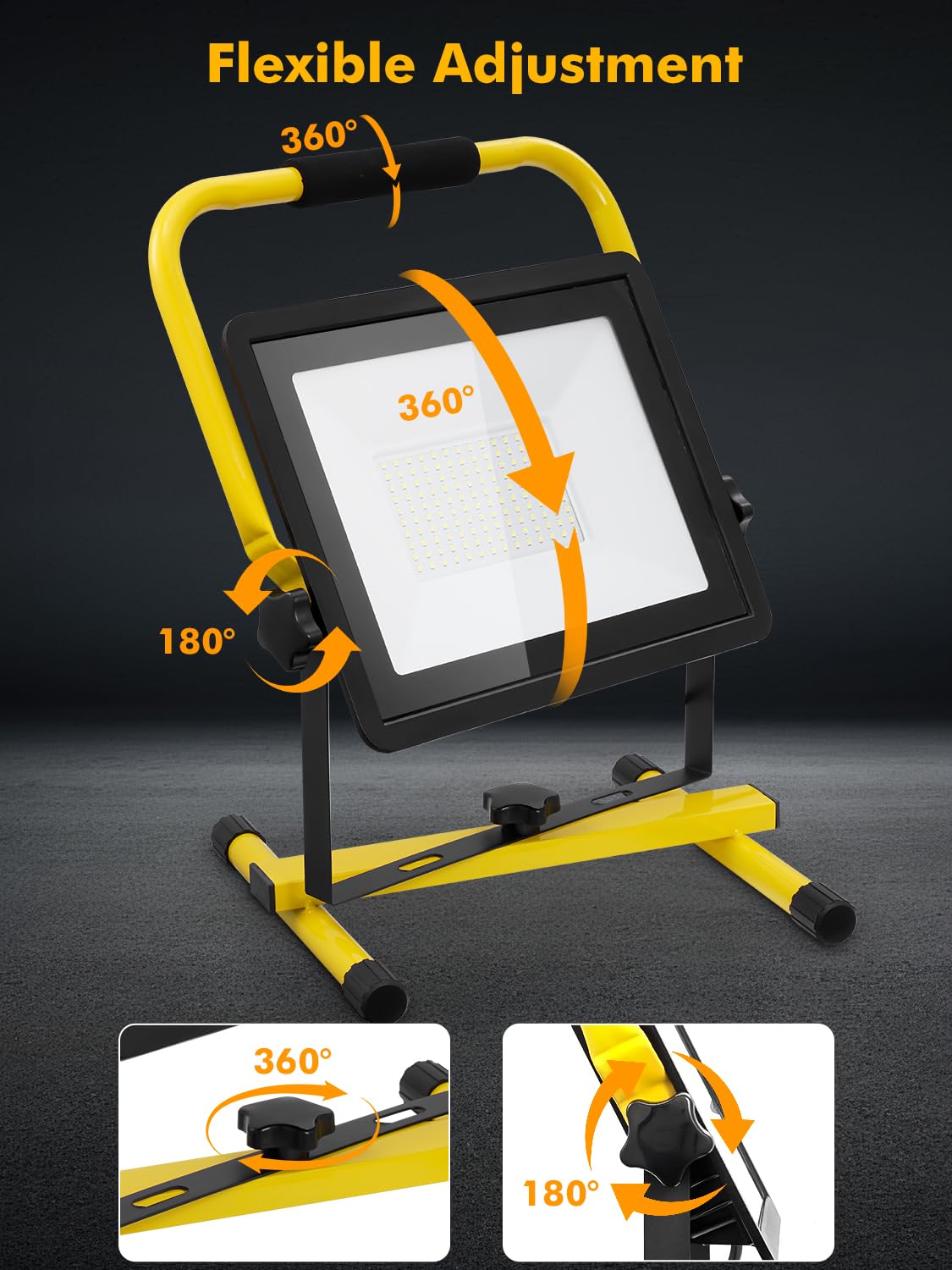 Foco de Trabajo LED 100W,10000LM Foco LED Portátil con Enchufe & Cable de 9.84FT,6500K Blanco Giratorio 360º Frio Luz de Trabajo LED,IP66 Impermeable Foco LED Exterior para Obras, Jardines