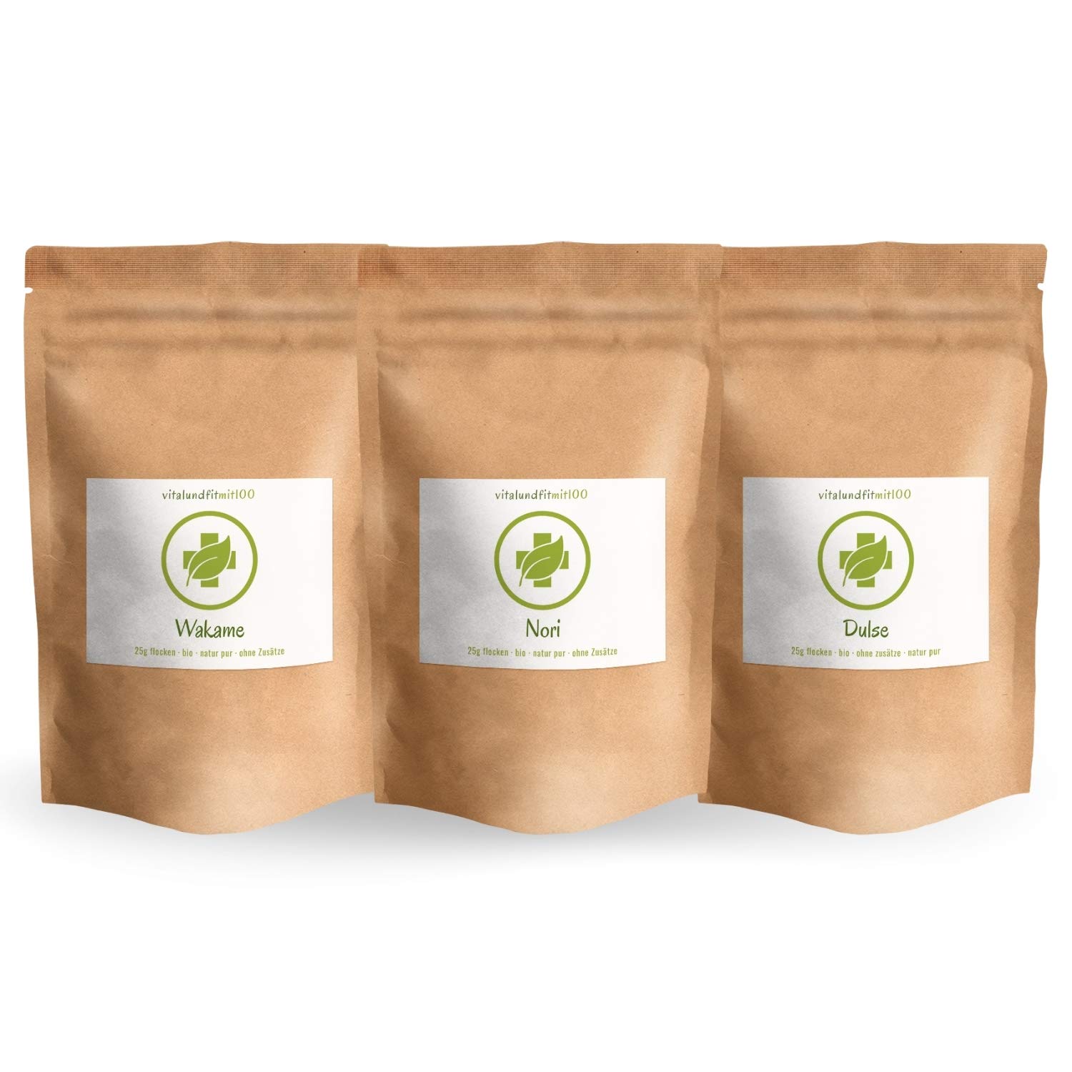 SET-ANGEBOT - Jod-Set (Probierpaket) - 3 x 25 g - Bio-Algen getrocknet (Dulse, Wakame, Nori) - Algen-Flocken - in Rohkostqualität - glutenfrei - OHNE Hilfs- u. Zusatzstoffe