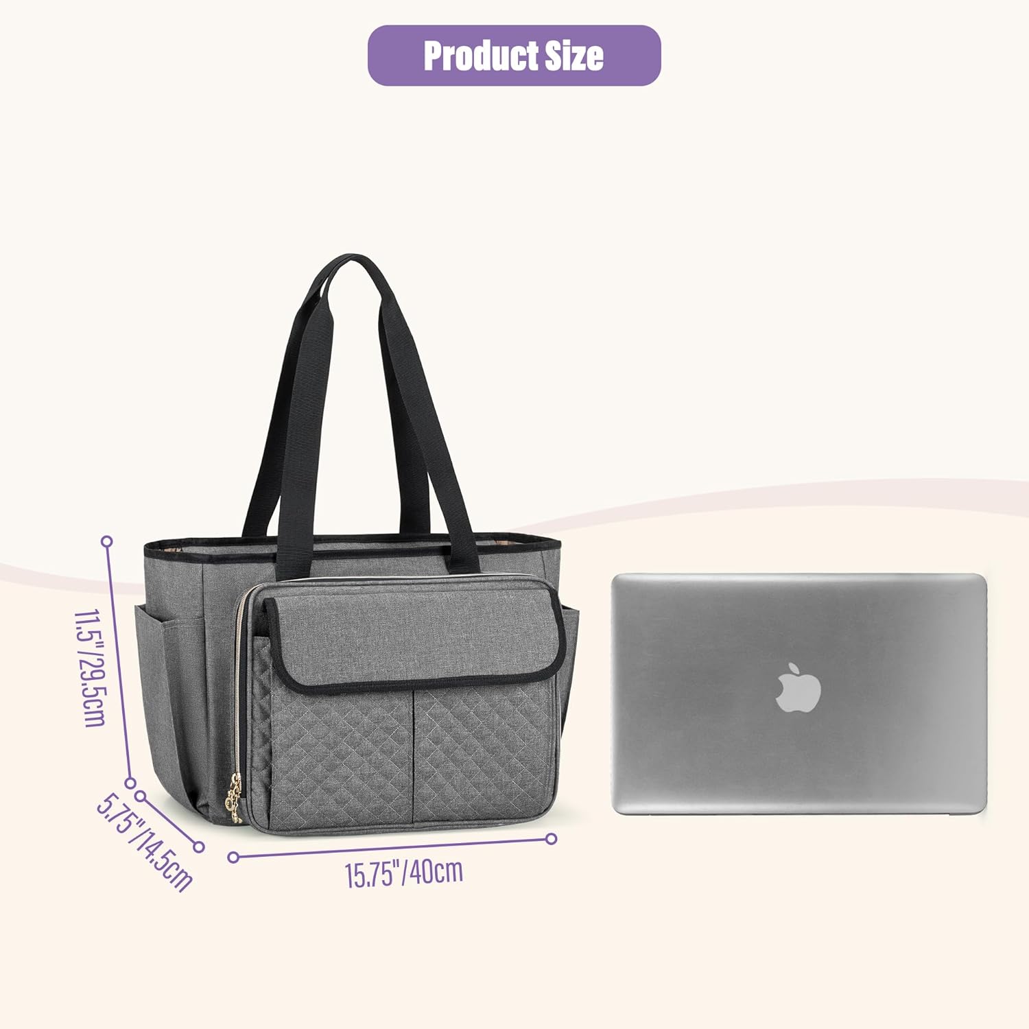 LUXJA Teacher Bag with Accordion File Area and Laptop Sleeve, Teacher Tote Bag for Women (Patent Pending), Gray - Image 6