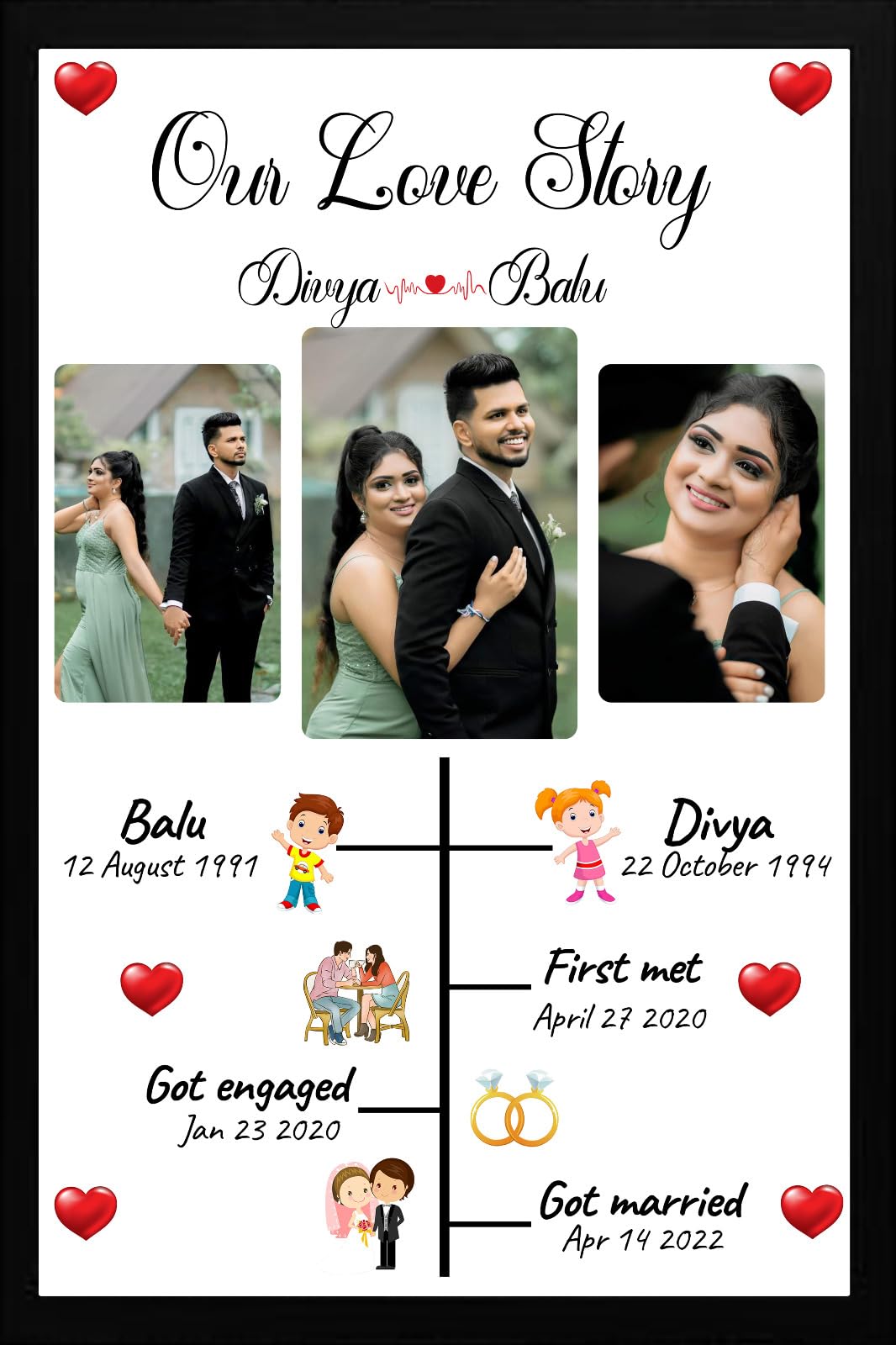 Customized Our Love Story Wooden Collage Frame Design Personalized Gift For Loved One Birthday Couple (8x12 inch)