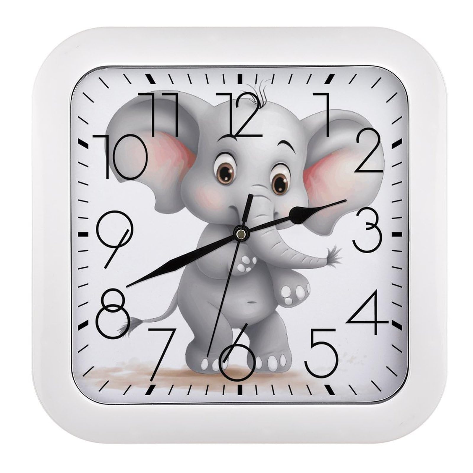 JTREHY Cute Elephant Wall Clock The Sound is Soft Square Timepiece Fashion Precise Easy to Read Numbers | Perfect Living Room Kitchen Or Office Clocks