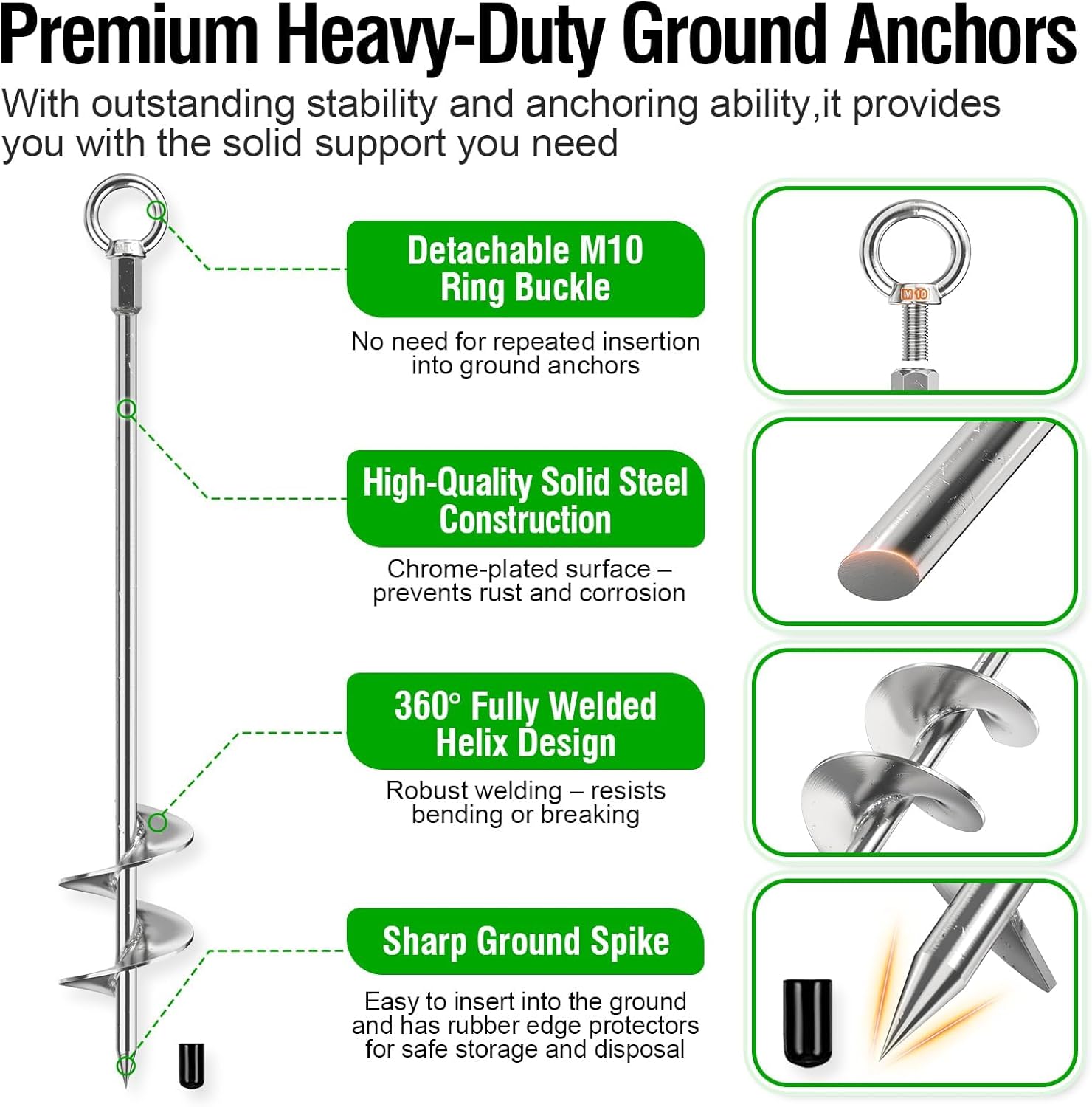 4 Pcs 30" Ground Anchors Heavy Duty with 50ft 1/4" Stainless Steel Cable & 4Pcs Turnbuckle, Fully Welded Ground Anchors Screw in Auger Earth Anchors for Sheds, Mobile Home, Tent, Swing Set