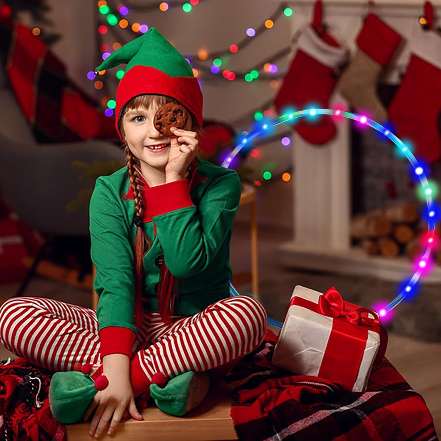 4Pack LED Hoop Dance Exercise Light Up Hoop for Kids Adults Children, 36in24in Fitness Equipment Weight Loss Auto Color Changing Strobe Glow Light