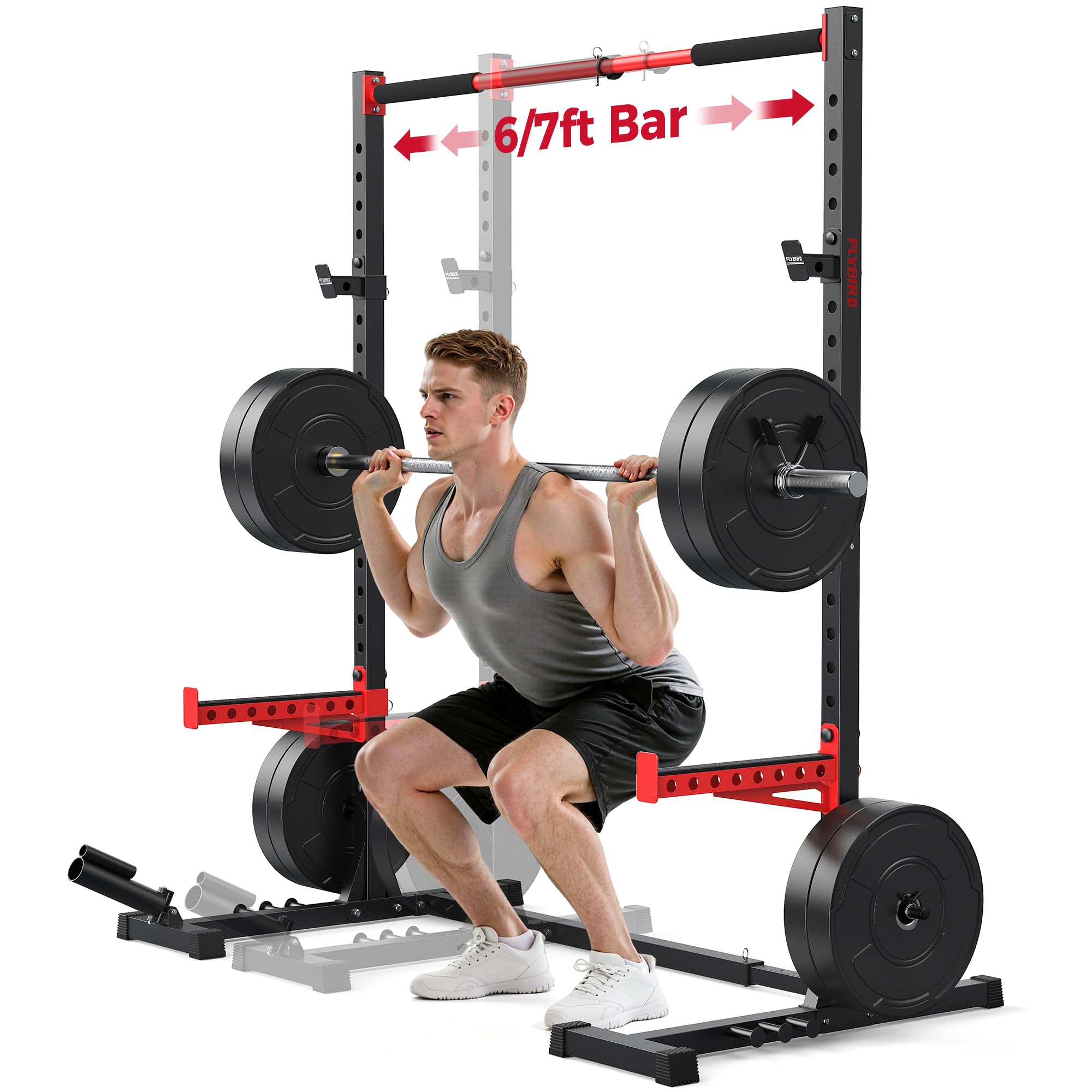 FLYBIRD Squat Rack with Pull-Up Bar, Adjustable Multi-Functional Power Rack, Inner Width Squat Rack Stand Suitable for 6FT,7FT Barbell for Home Gym Equipment…