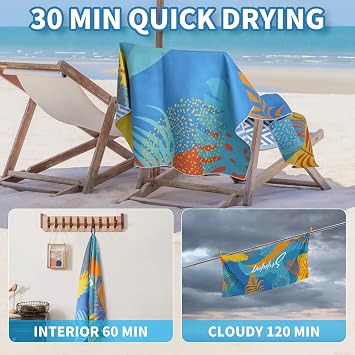 Microfibre Beach Towels for Adults - 200x90cm 2 Pack Extra Large Beach Towels in Gift Boxed, 250 GSM, Sand Free, Lightweight & Quick Dry Beach Towel for Swim, Travel and Gym(Pink Stripe & Blue Stripe)