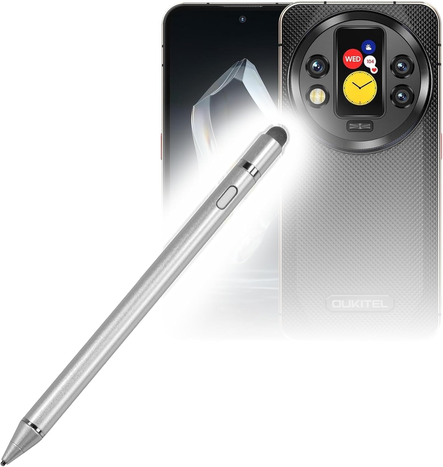 BoxWave Stylus Pen Compatible with Oukitel WP200 - AccuPoint Active Stylus, Electronic Stylus with Ultra Fine Tip - Metallic Silver