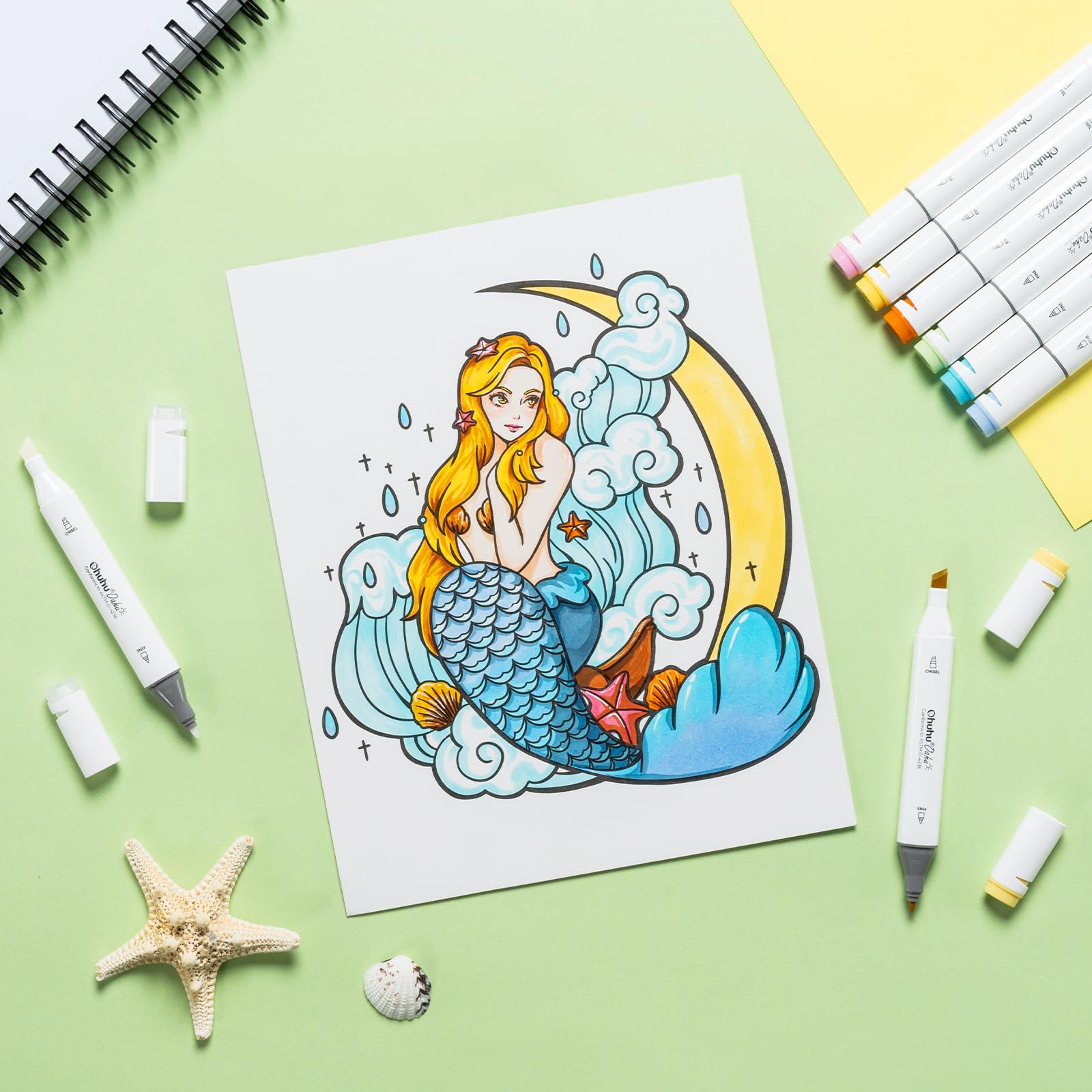 Ohuhu 80 ColoriPennarelli ad Alcool a Doppia Punta per Illustrazioni da colorare per Adulti, Ink Base di Alcool con 1 Frullatore Custodia per Pennarelli Scalpello e Fine, Serie Oahu