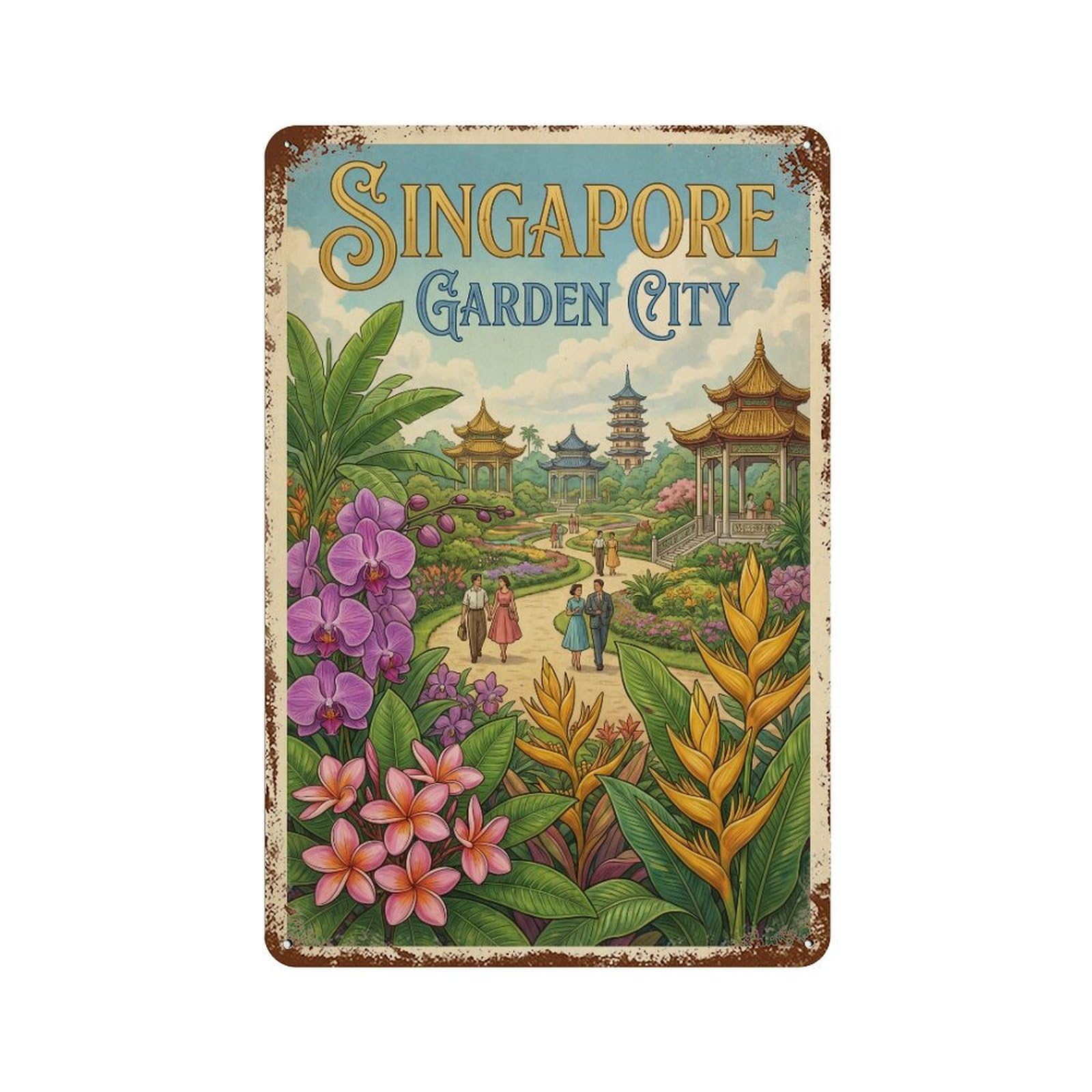 Metal Tin Sign Vintage Travel Singapore Gardens
