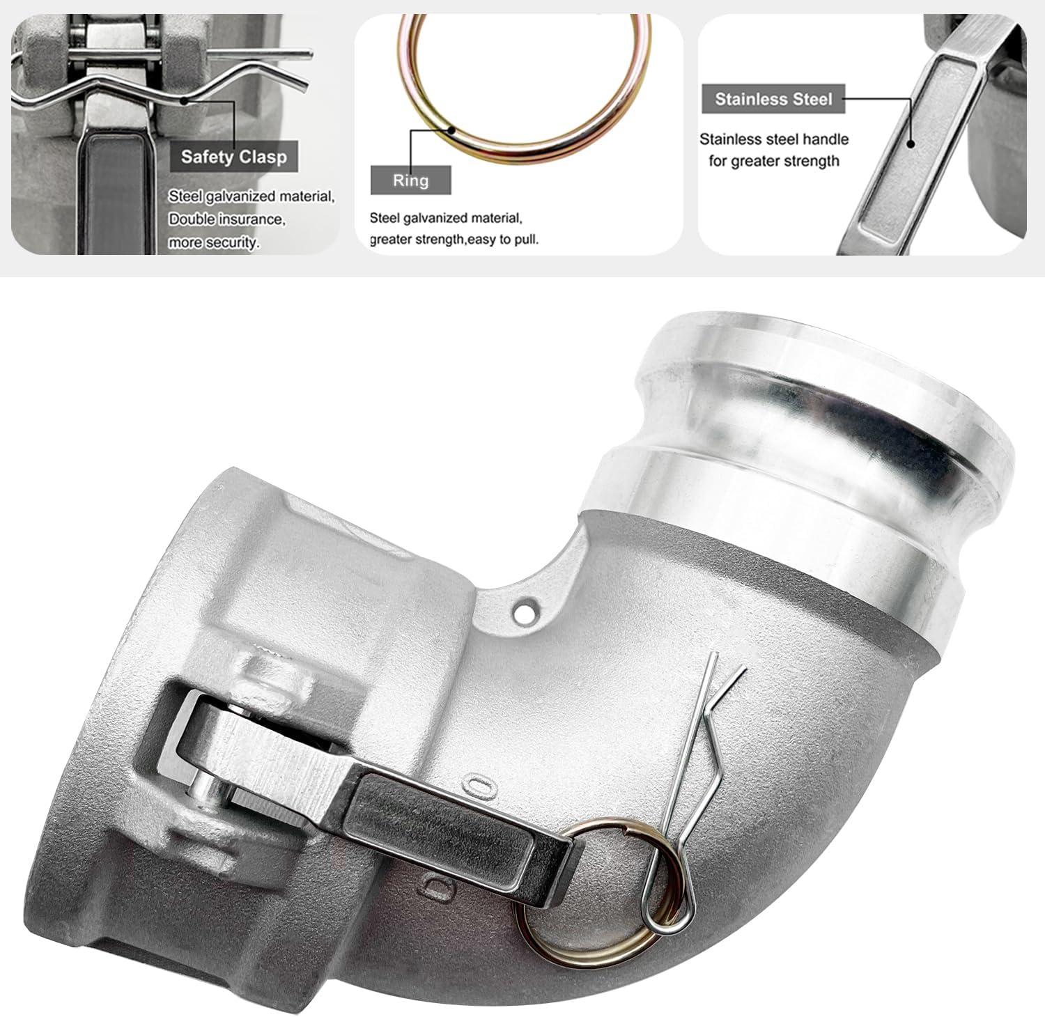 SAFBY Aluminum Type DA Camlock Fitting, 90° Elbow, 3" Female x 3" Male (DA90-30-AL)， Industrial-Grade Liquid Transfer Coupling for Petroleum, Chemicals & Water