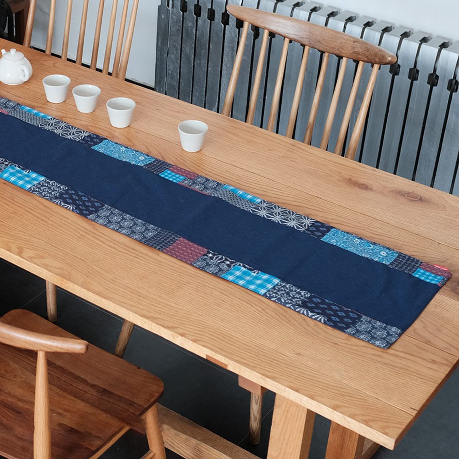 Runner Cucina 30x220CM Giuntura Runner Tavolo Blu Cotone Decorazione Tavolo - Stile 1