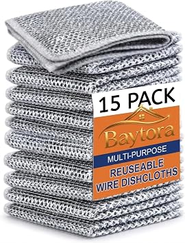 Non Scratch Wire Dish Cloth (Pack of 15), Steel Scrubber for Utensils Cleaning, Multipurpose Wet and Dry Cleaning, Stainless-Steel Dish Wash Scrubber for Washing Dishes, Sinks, Counters