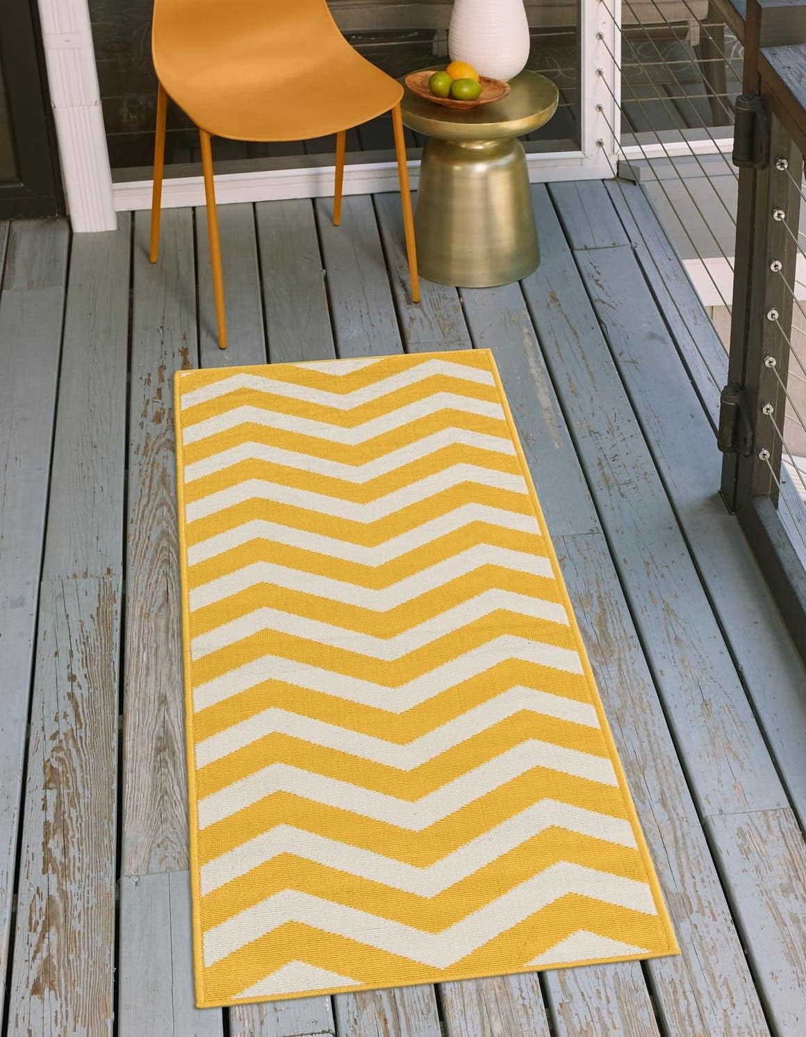 Unique Loom Outdoor Coastal Collection Area Rug - Dalgalar (2' x 8' Runner, Yellow/ Ivory)