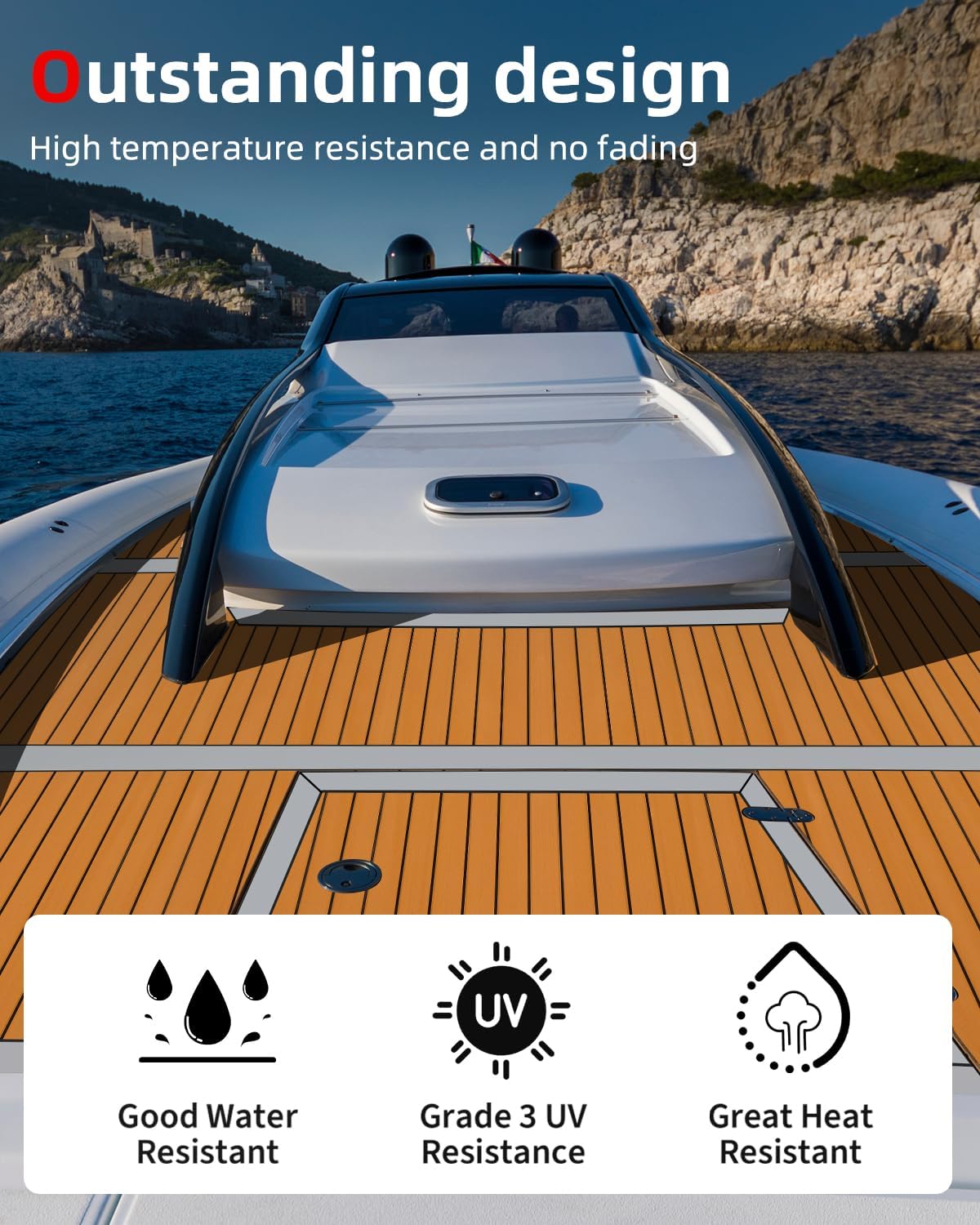 Abahub EVA Foam Boat Decking 96''x45.6''/36''/28.8''/24''/16.8'', 48''x16.8'' Self-Adhesive Faux Teak Marine Flooring Sheet Traction Pad for Boats Surfboard Swim Platform RV Floor