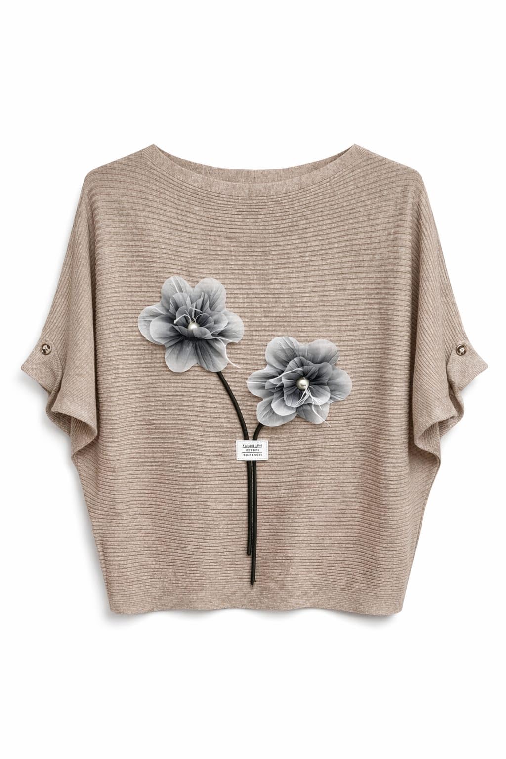 Women’s Ribbed Knit Top with 3D Floral Appliqué-picture-23