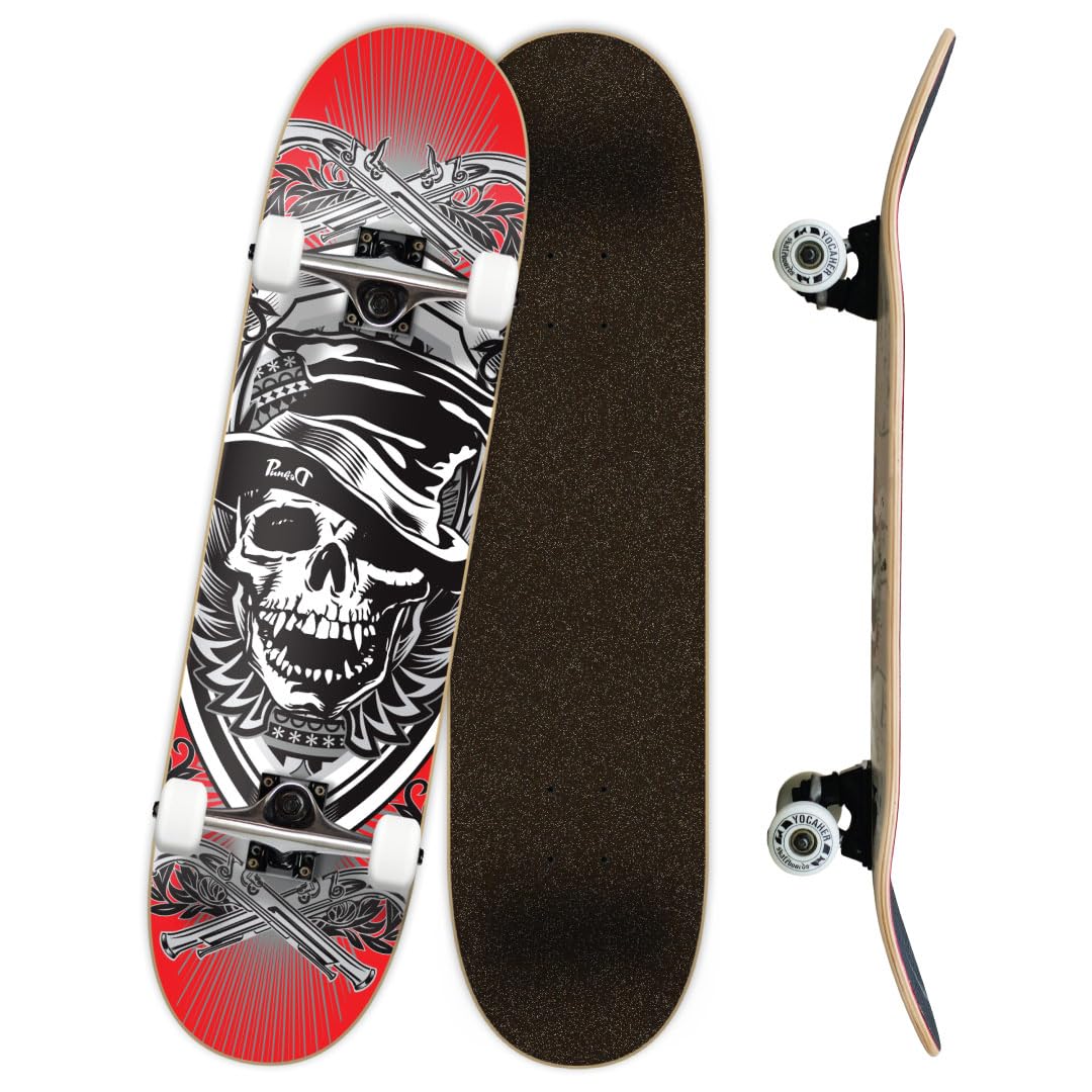 Yocaher Skull Series Pro Complete Skateboard for Beginners Teens - 7 75 x 31 Double Kick Concave Maple