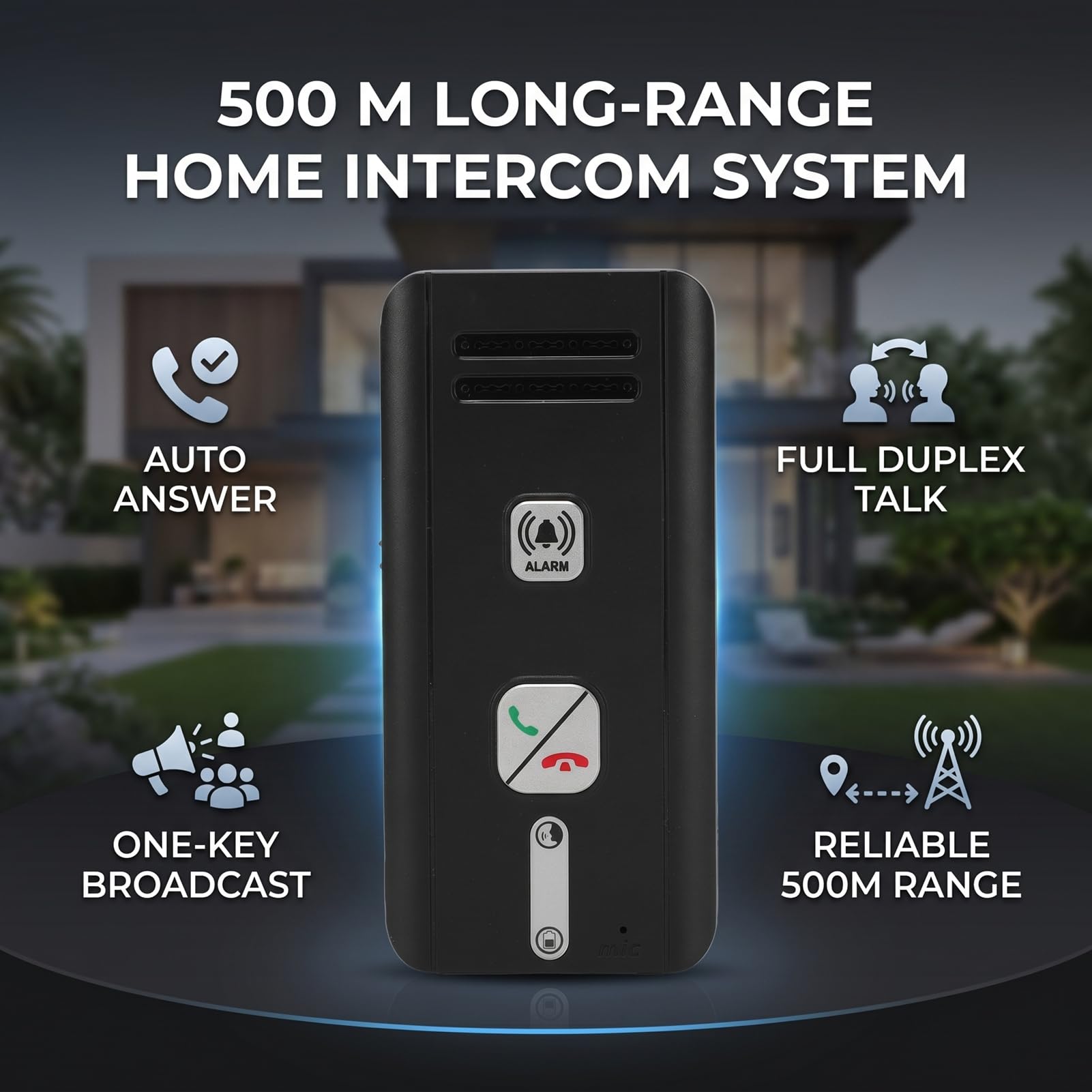 Interfonico Wireless per Casa, Interfono Vocale Bidirezionale Full Duplex, Dispositivo di Comunicazione Bidirezionale a Lungo Raggio 500 M per Anziani, Famiglia, Lavoro, Ufficio (1)