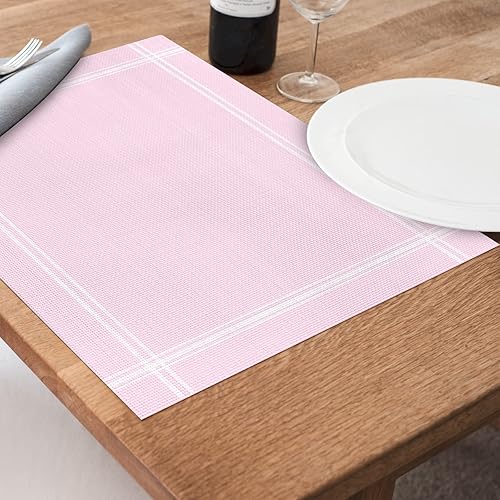 Miniatura 2 de Juego de 6 manteles individuales de PVC lavables para mesa de cocina, color rosa sólido, mantel individual de vinilo tejido para mesa de comedor