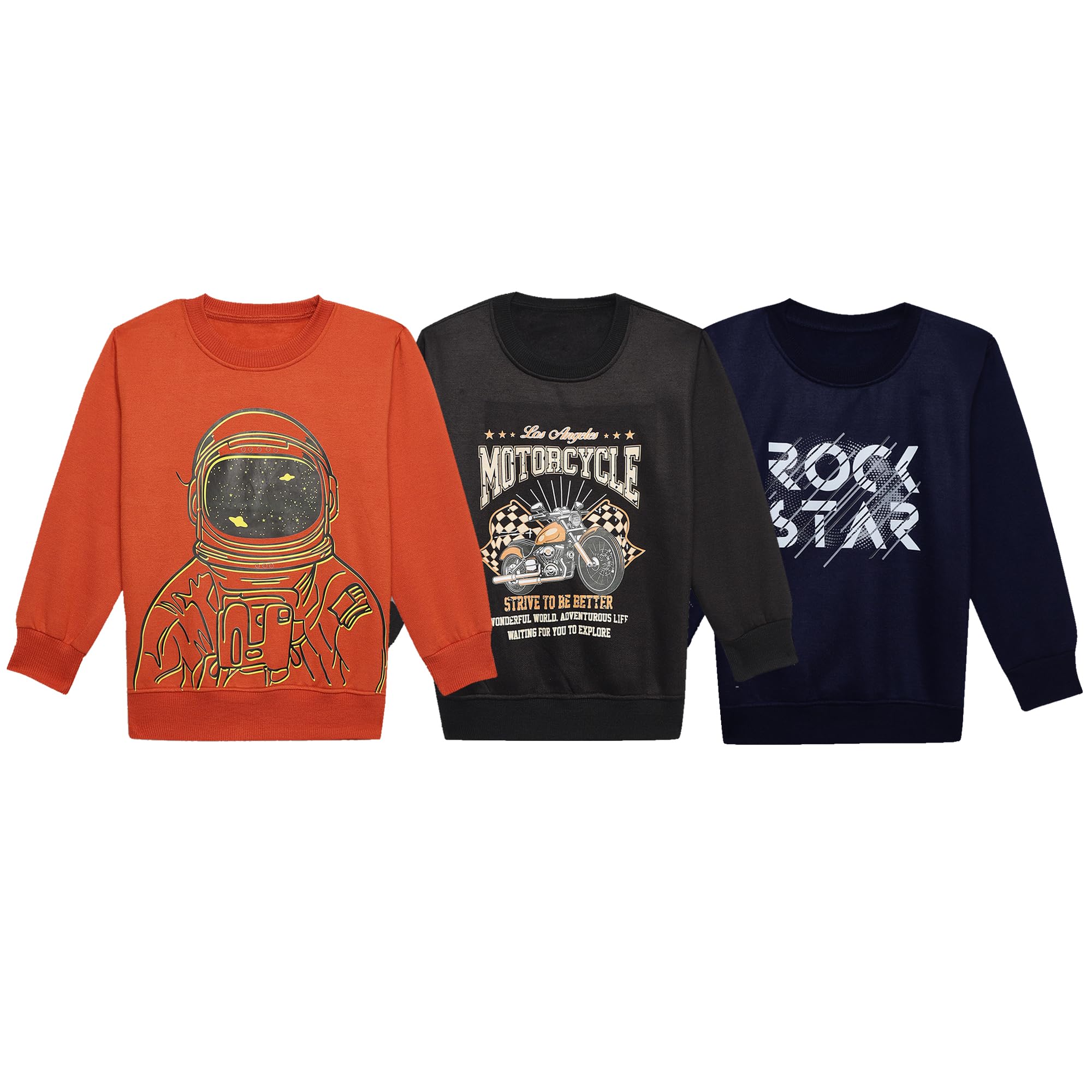Mack Jonney Unisex-Child Regular Fit Fleece Crew Neck Sweatshirt (Pack of 3-MACK631987)