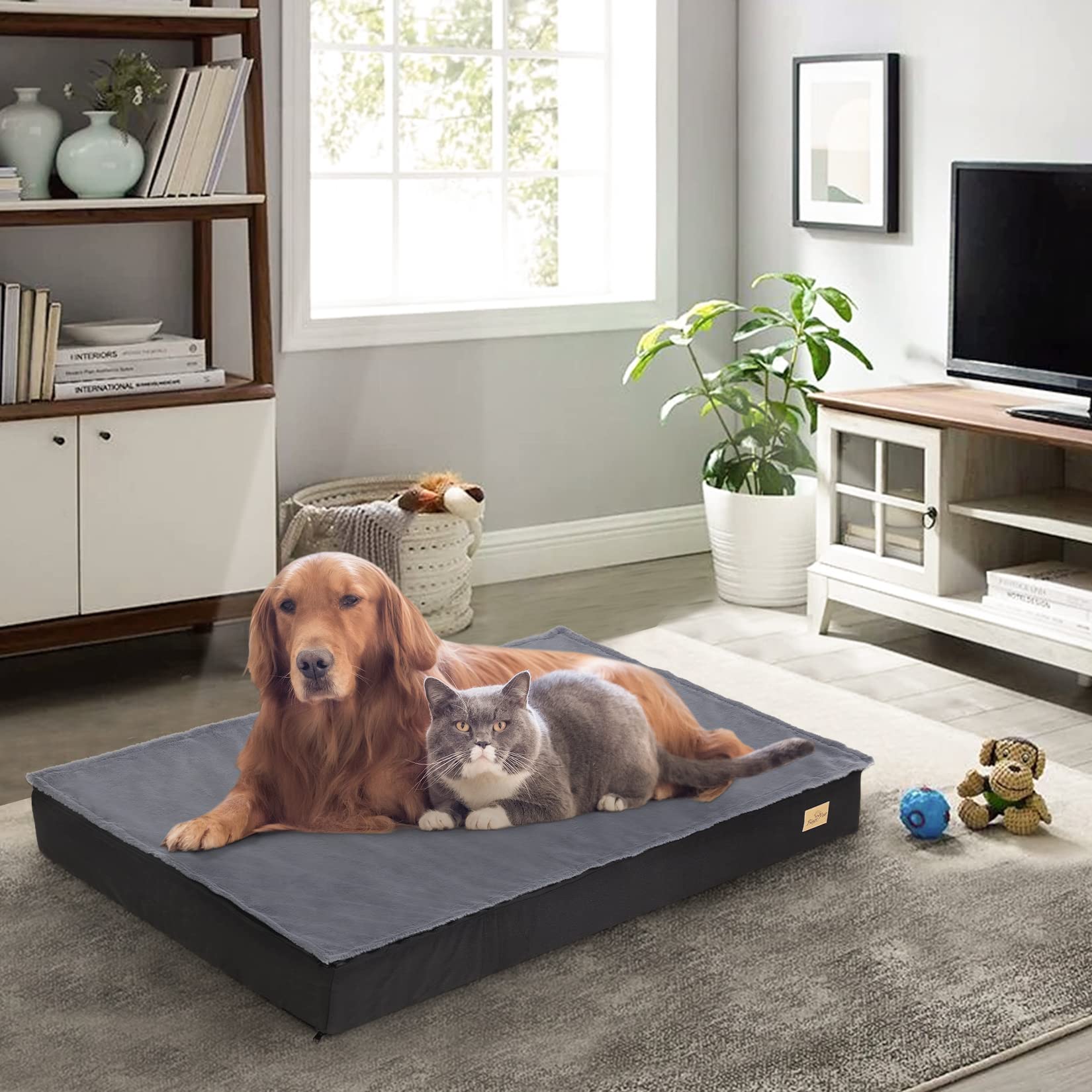 BingoPaw Cama Perro Grande XXL: Colchoneta Colchon Perro Ortopedico 120x75x10 cm Impermeable con Funda Desenfundable y Lavable con Top de Manta de Felpa Desmontable con Cierre para Invierno Verano
