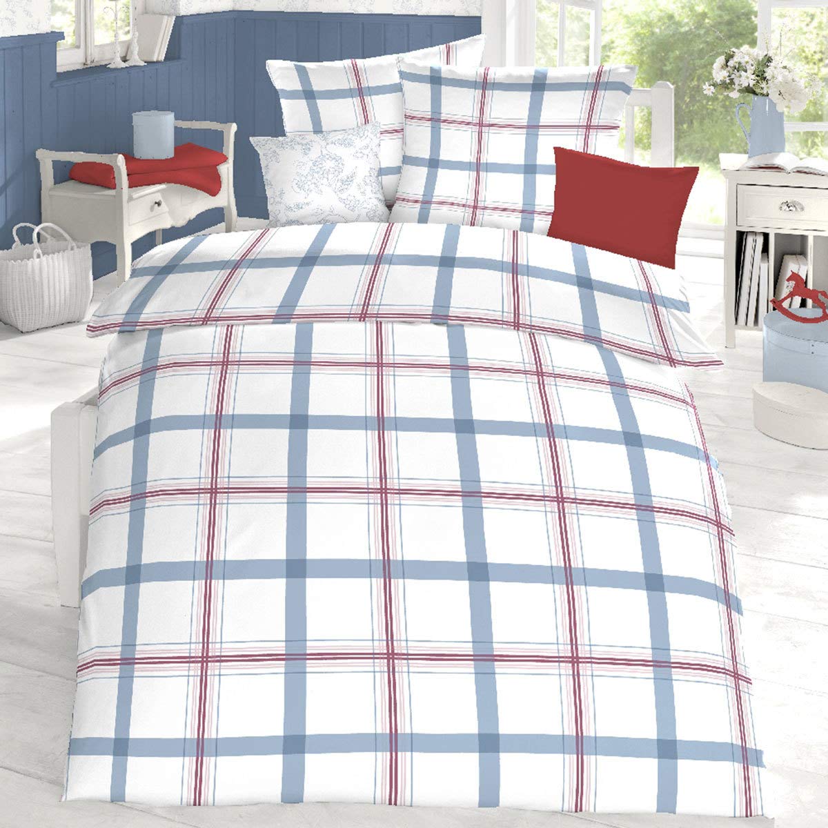 Schlafgut Elegant Seersucker Bed Linen Vale Adria, 100% Cotton, Adria, 135 x 200 cm + 80 x 80 cm