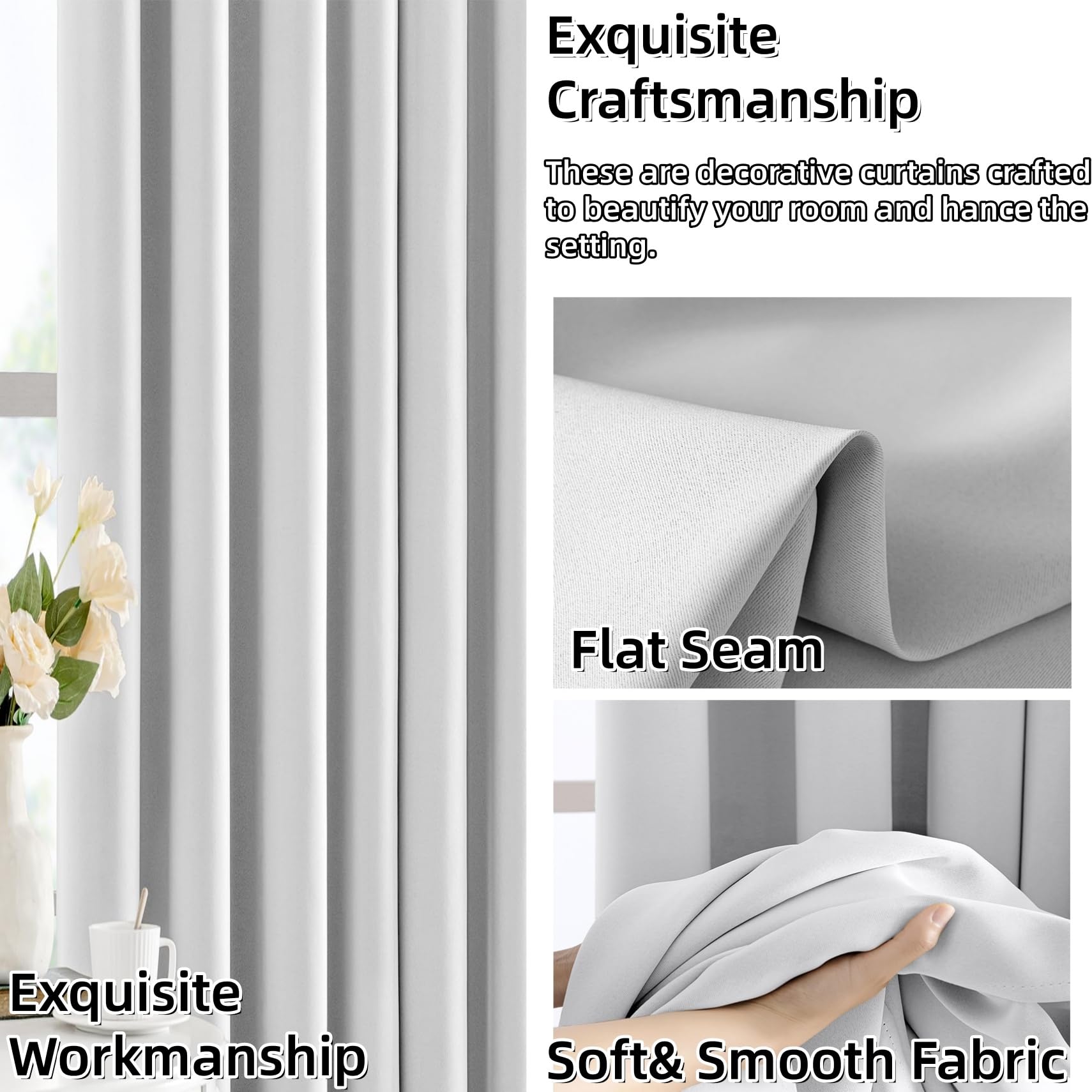Blackout Thermal Curtains 115 x 245 cm Wärme, Gegen Kälte, Schalldämmende Blickdicht Verdunklungsvorhänge 1Er Set für Wohnzimmer Kinderzimmer Schlafzimmer Fenster, Weiß