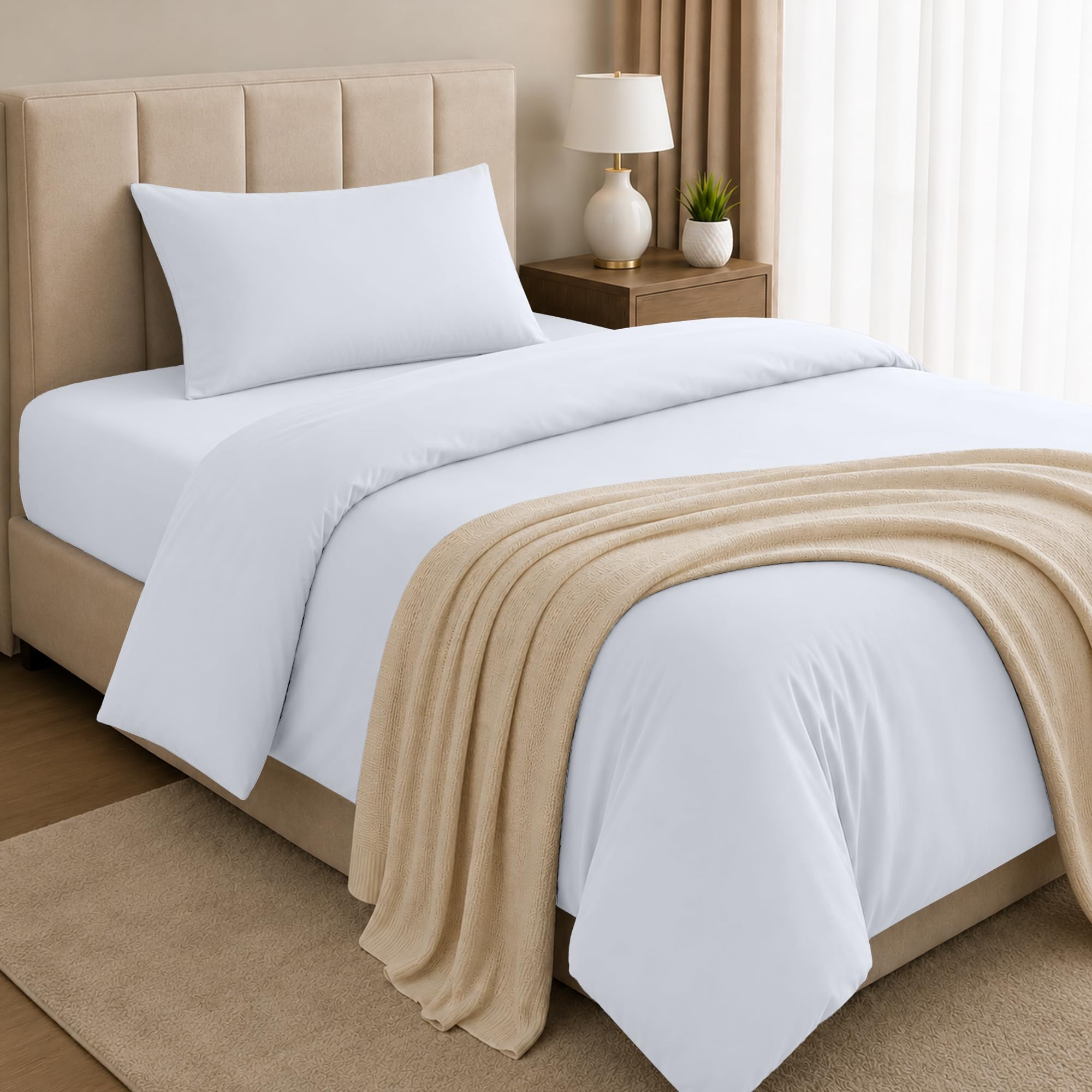 BEDIO White (3 Piece) Single Bedding Set - Duvet Cover, Fitted Sheet with Pillow case - Soft Brushed Microfiber Set