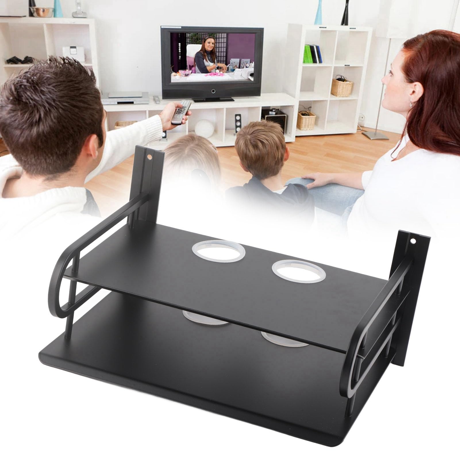 Kabelbox Regal, TV Box Regal 28 X 26 X 21 Cm, Wandregal, Schwebendes Wandregal für Router, Modem, DVD, Beamer, Set, TV & Medienmöbel