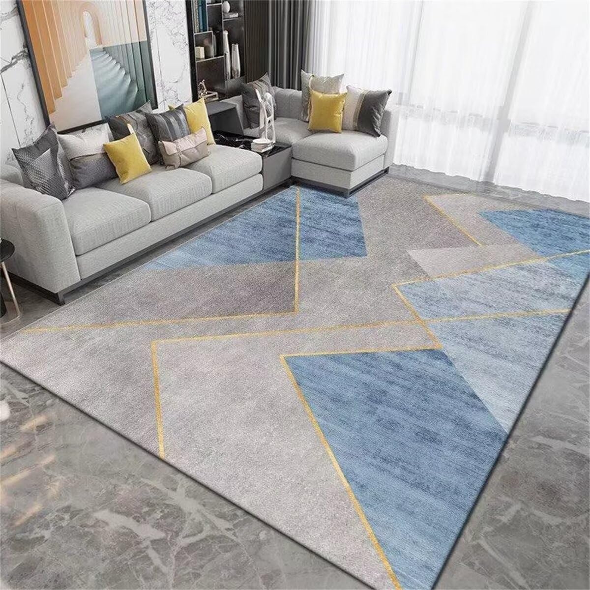 Tapis de salon gris-bleu à motif irrégulier de dimensions 80x120cm pour bureau