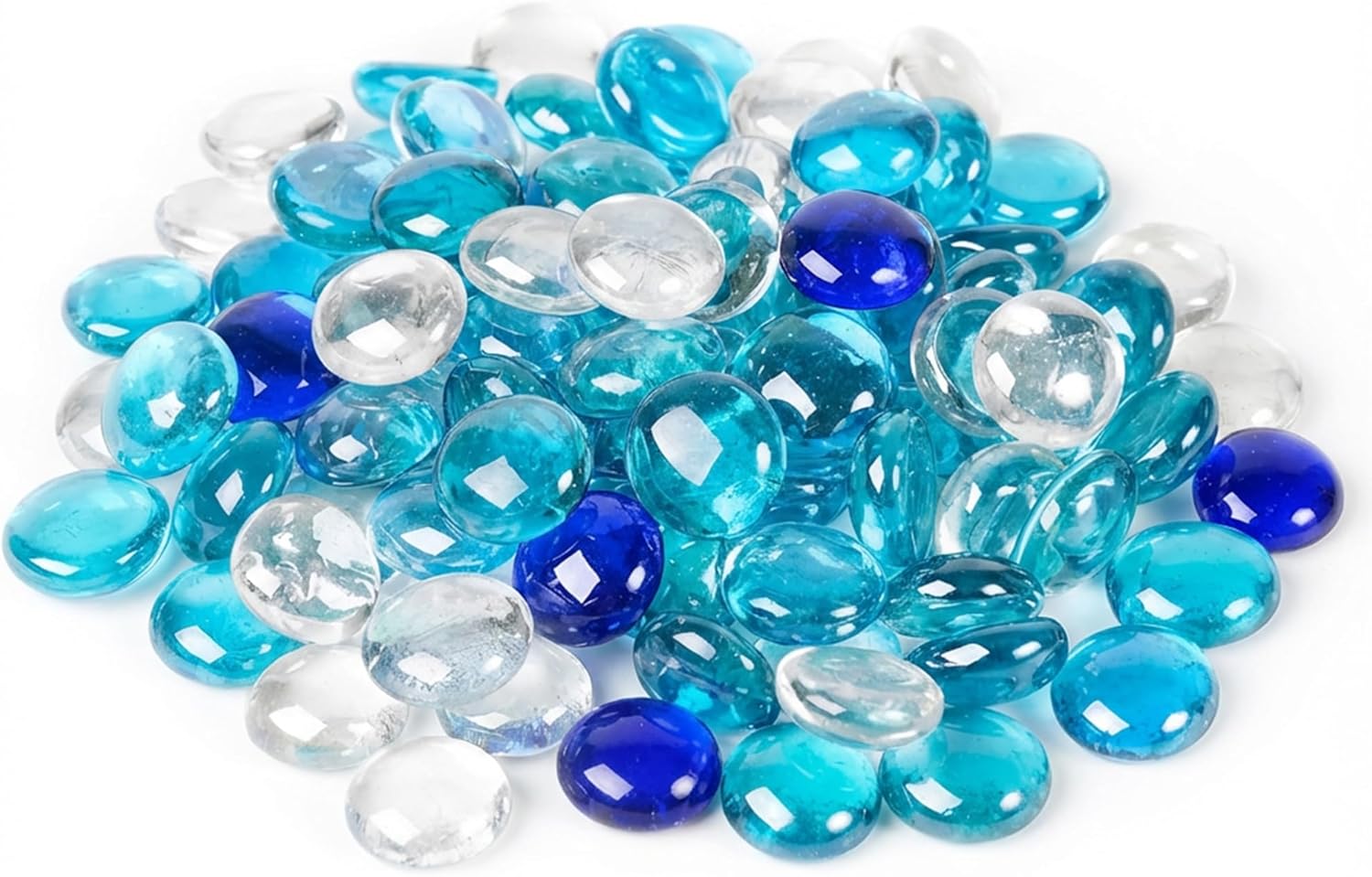 Houseables 花瓶用ガラスビーズ、花瓶用ビー玉、ガラスビー玉、ブルー&amp;クリアビーズ、フラット、ブルー&amp;クリア