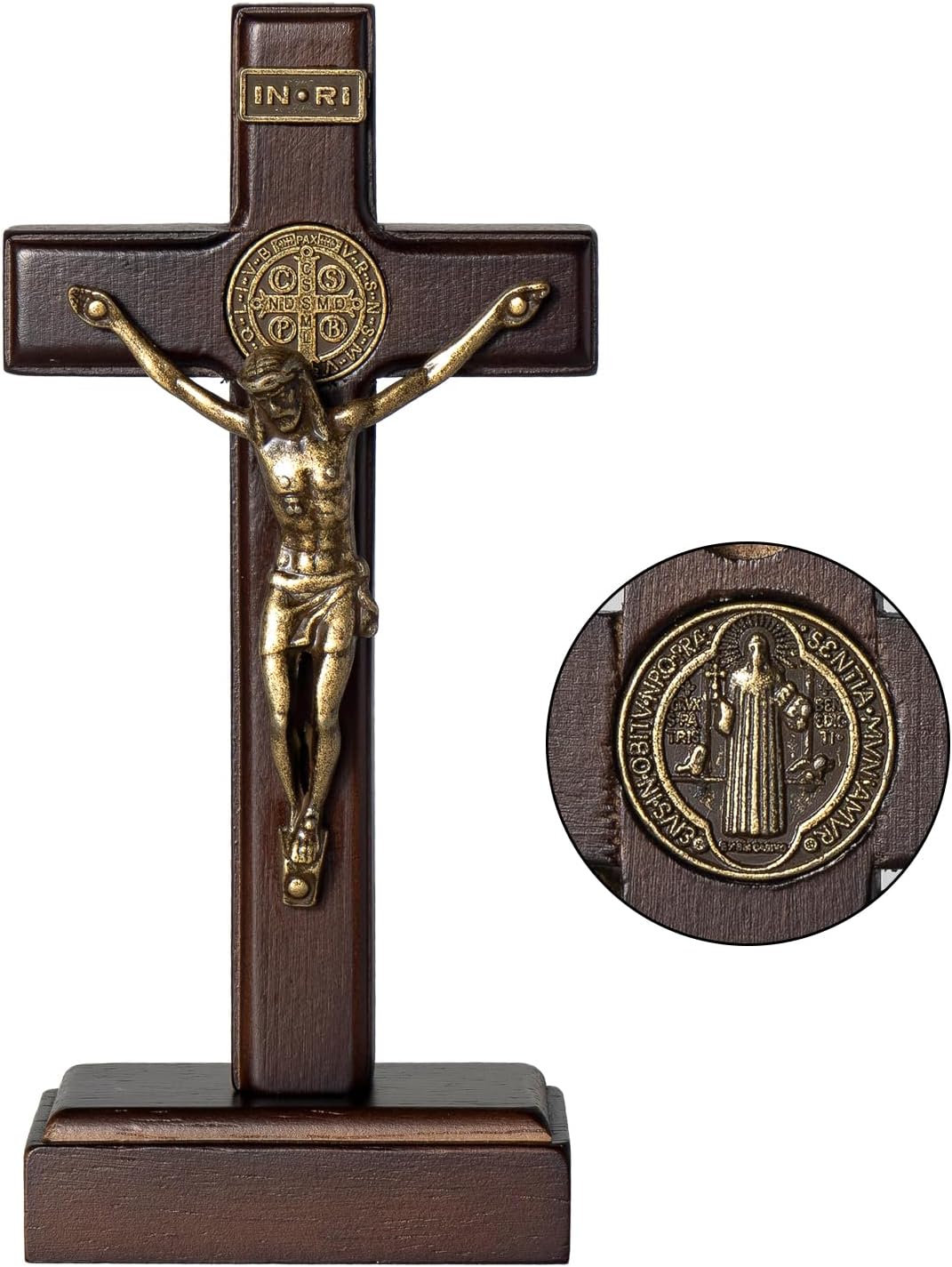 KUXBET Wood Standing Cross 5inch Small Crucifix- Jesus Christ Wall Hanging Cross Crucifix for Table or Wall Home Decoration