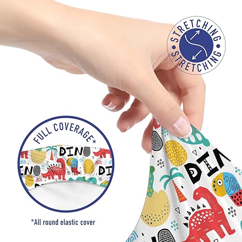 Miniatura 5 de Lunarable Funda para silla de oficina de dinosaurio, caligrafía de dinosaurio con dibujos inusuales y detalles orientales escandinavos, funda