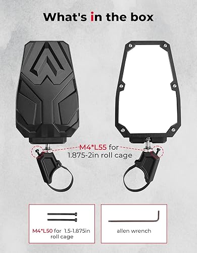 Miniatura 2 de KEMIMOTO UTV - Espejos laterales de visión lateral UTV para jaula redonda de 1.5-1.875 (sin ganancia) SXS compatible con Polaris RZR 900 1000 Rhino