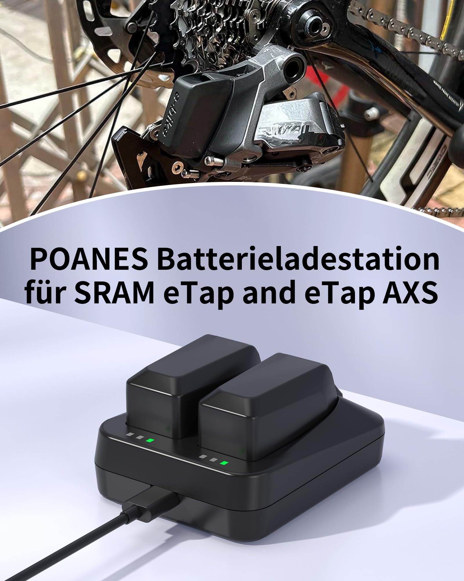 Dual-Port-Ladegerät kompatibel mit SRAM AXS/eTap Red Force Rival GX Eagle Akku, Schnelllade-USB-C-Ladegerät für Dual-Akkus mit USB-C-Kabel