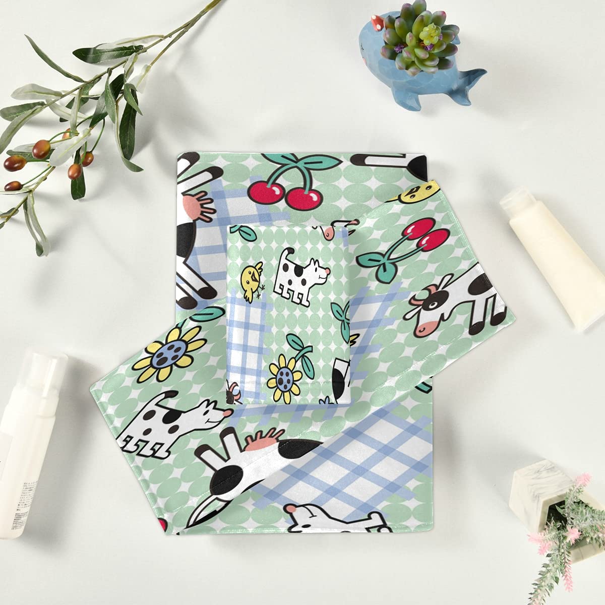 Vnurnrn Perro Vaca Blanco Negro Juego de Toallas para Baño Playa Toalla (1 Toalla de Baño y 1 Toalla de Mano y 1 Paño de Lavado) para Nadar Niñas Niños