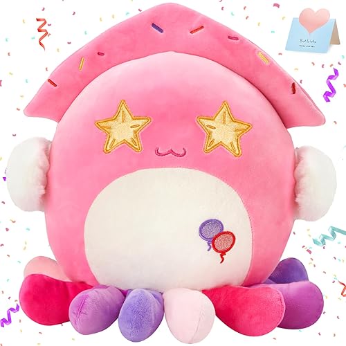 Houwsbaby Almohada de peluche de calamar de fiesta de 12 pulgadas, peluche de pulpo rosa, vida marina del océano, juguetes de animales de peluche de