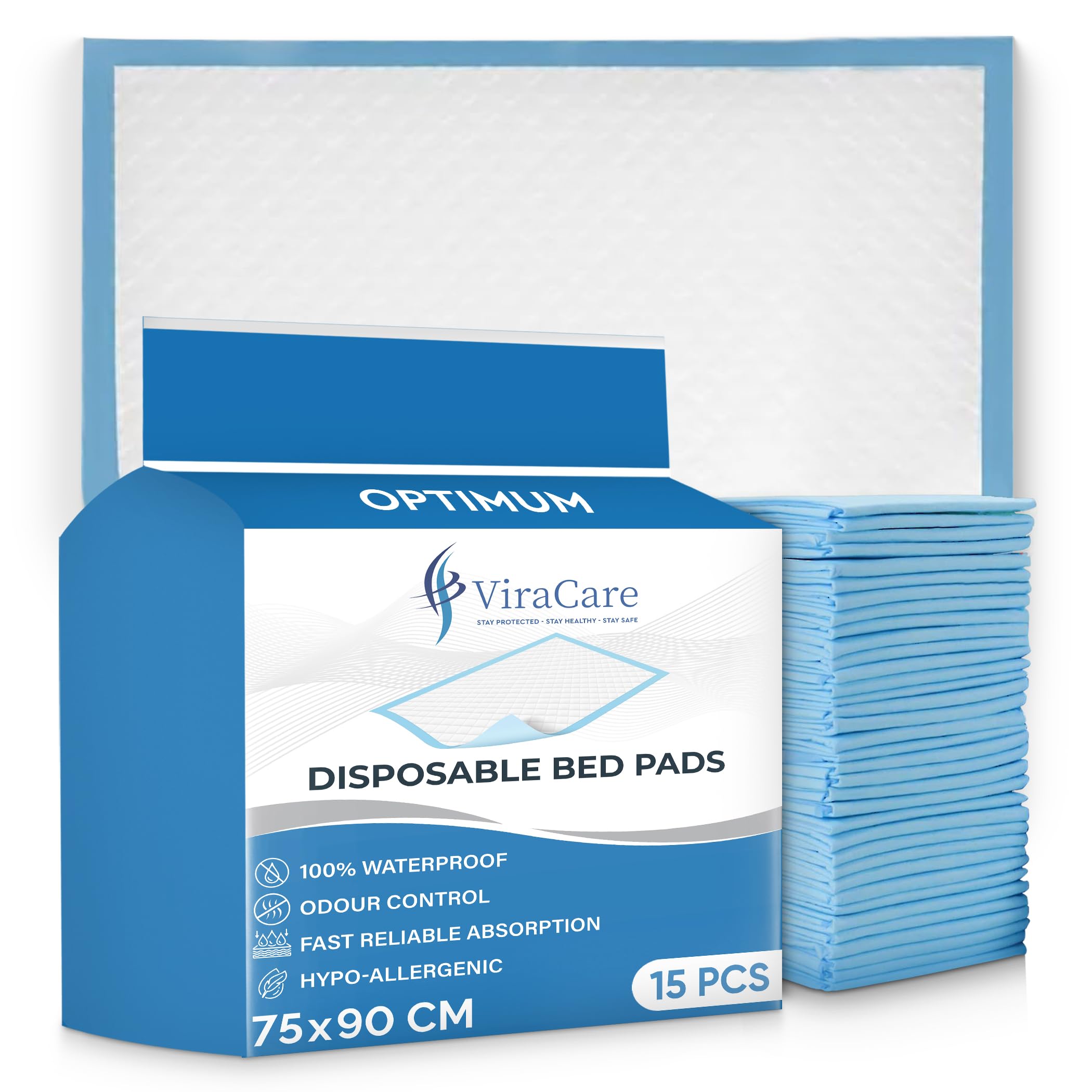 15 x Incontinence Bed Pads | Bed Protectors For Incontinence | Large Size 75x90cm | Maternity Bed Pads | Bed Mats Disposable | Incontinence Bed Sheets | (1 Pack of 15)