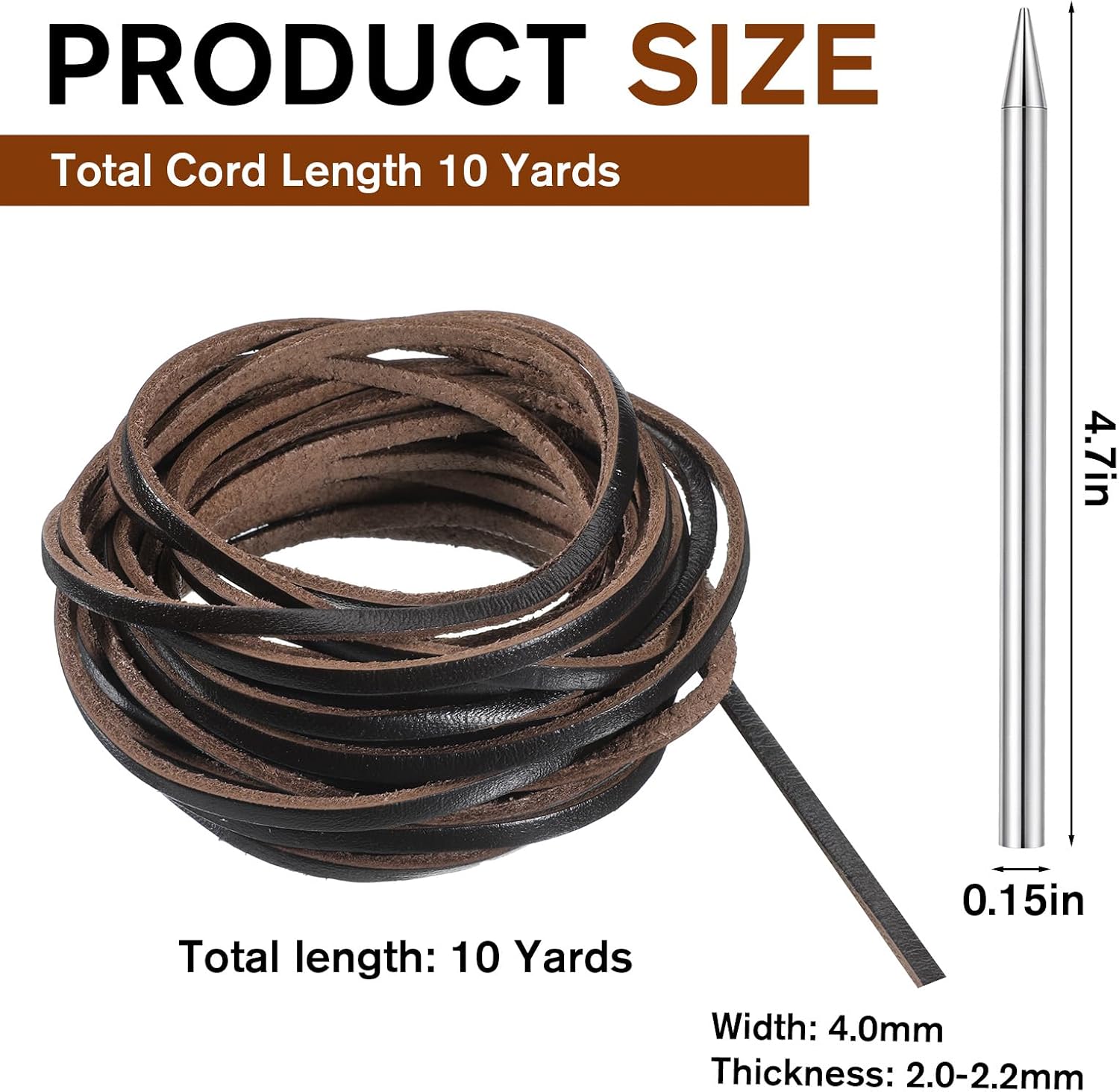 Leather Laces, Leather Strings for Crafting Dark Brown Flat LeatherString Cord with 1 Lacing Needle Leather-Strips for Crafts, Braiding, Shoe Lace, Jewelry Making, Bracelets, Necklaces(4mm, 10Yards)