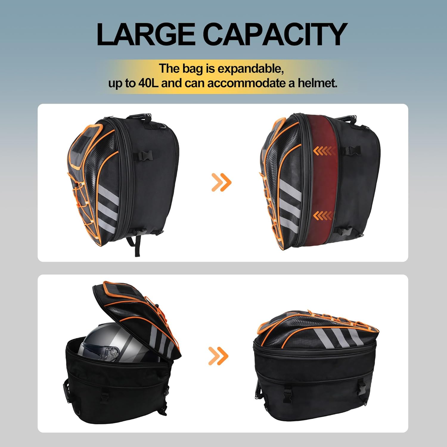 Waterproof Motorcycle Tail Bag Backpack, Large Capacity Motorbike Helmet Bag,Dual Use Luggages Storage Backpack - Image 2