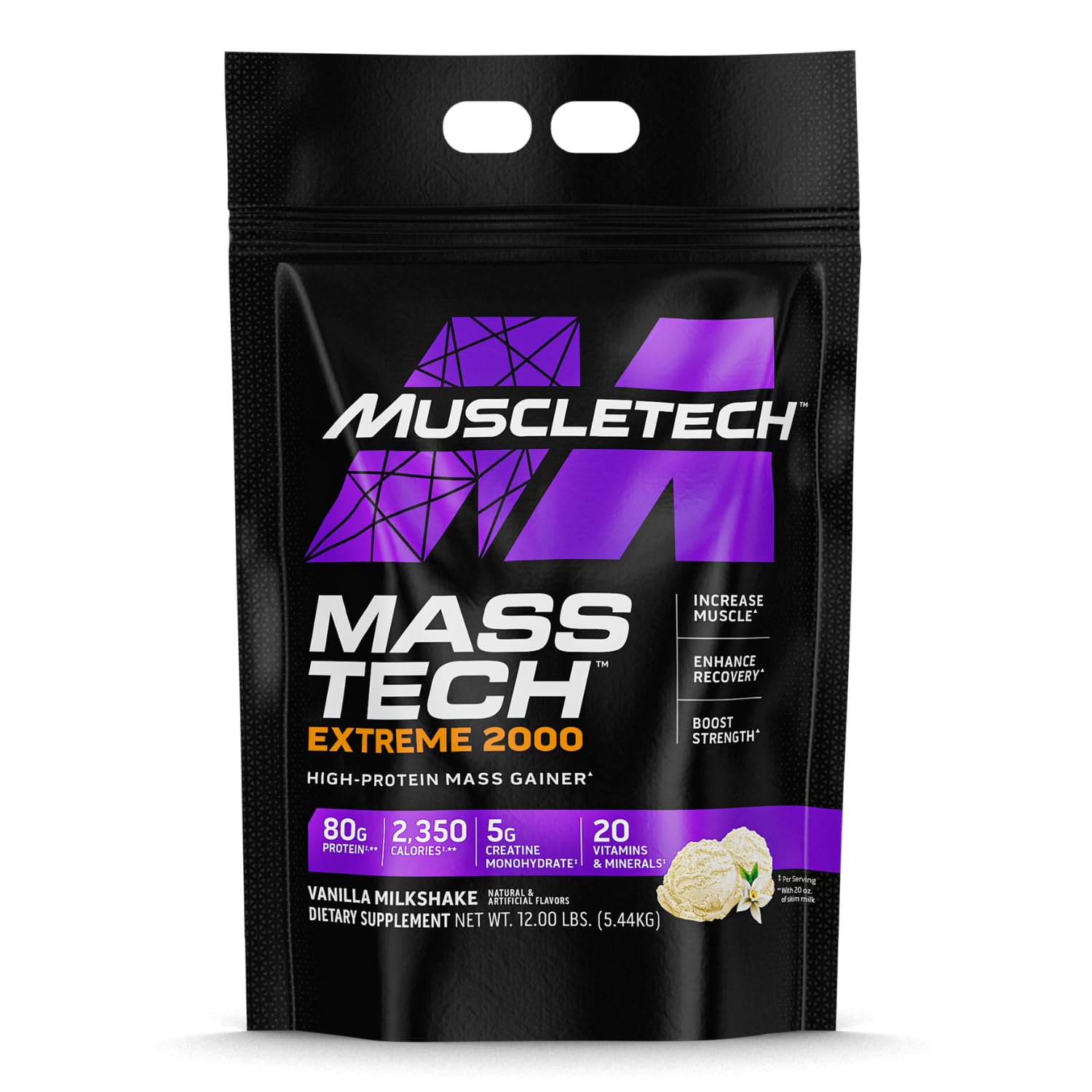 MuscleTech | Mass-Tech Extreme | Mass Gainer | 60 grams Protein & 5 grams Creatine | Supports Muscle Gain, Enhances Recovery & Boosts Strength | Vanilla Milkshake | 5443 grams