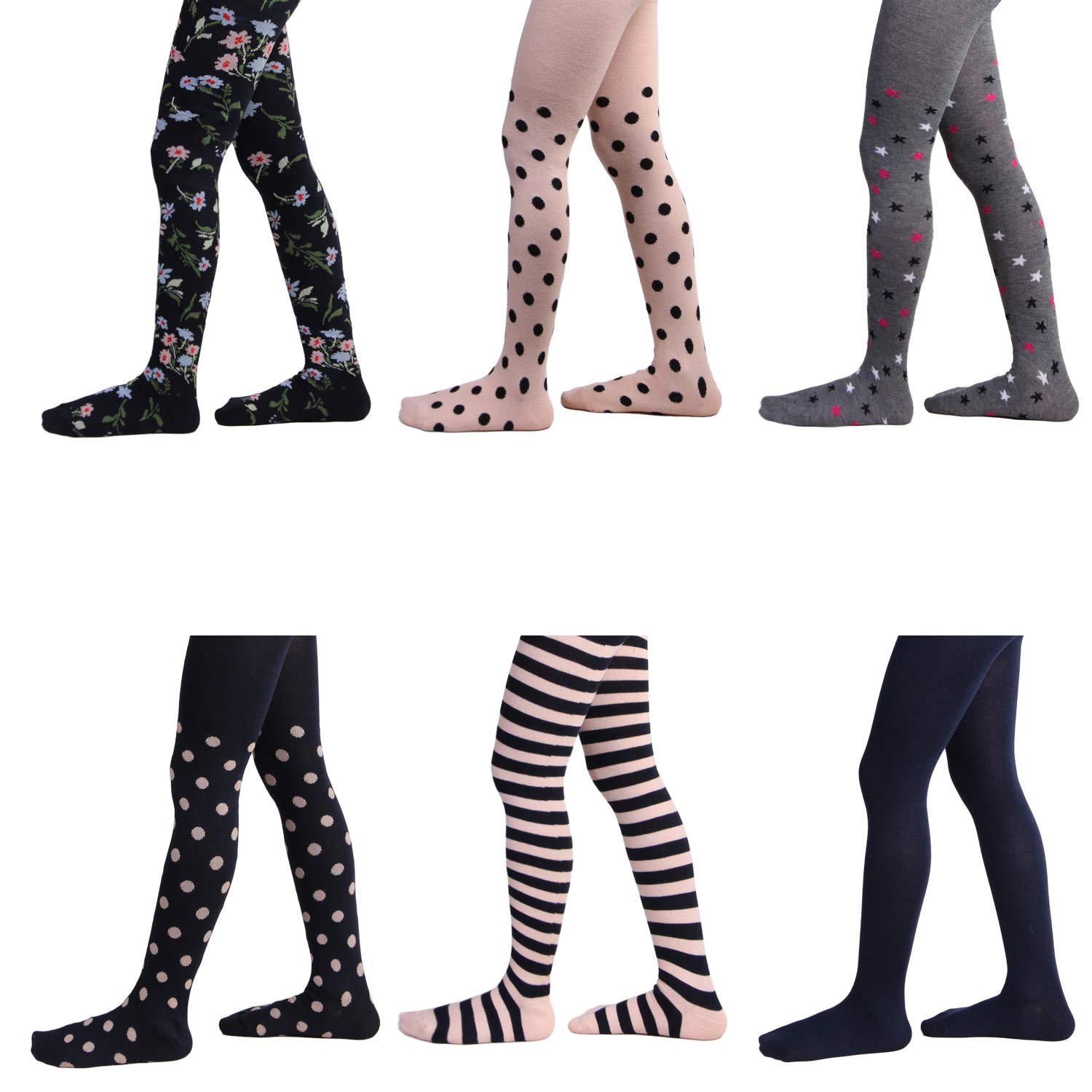L&K-II 6er Kinder Strumpfhose Mädchen Strumpfhose Baby Strumpfhose für Mädchen Blumen Punkt Streifen Muster 6 Stück in Set 27257