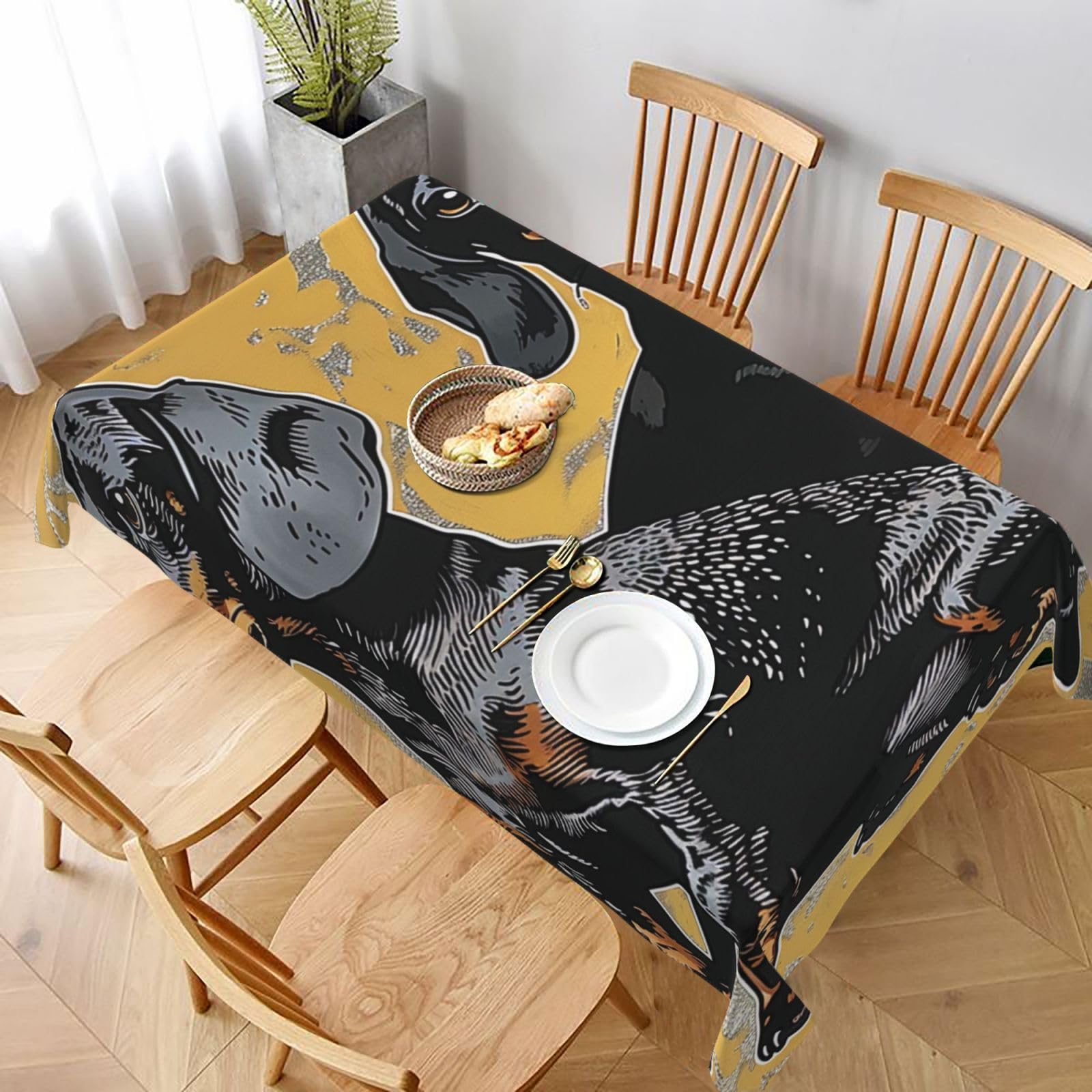 WPKJU Dachshund Printed Tablecloth 60x90 in Water Resistant Table Cover Washable Rectangle Table Cloth for Dining Tables
