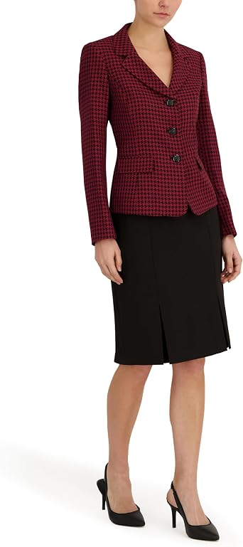 Le Suit Women's Houndstooth Jacket with Flap Pockets & Skirt