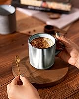Vista 5 de famiware Juego de Tazas de Café para 4, Tazas de Catering Star de 12 oz con Asa para Café, Té, Cacao, Leche - Juego de Vajilla de Cerámica de Gres
