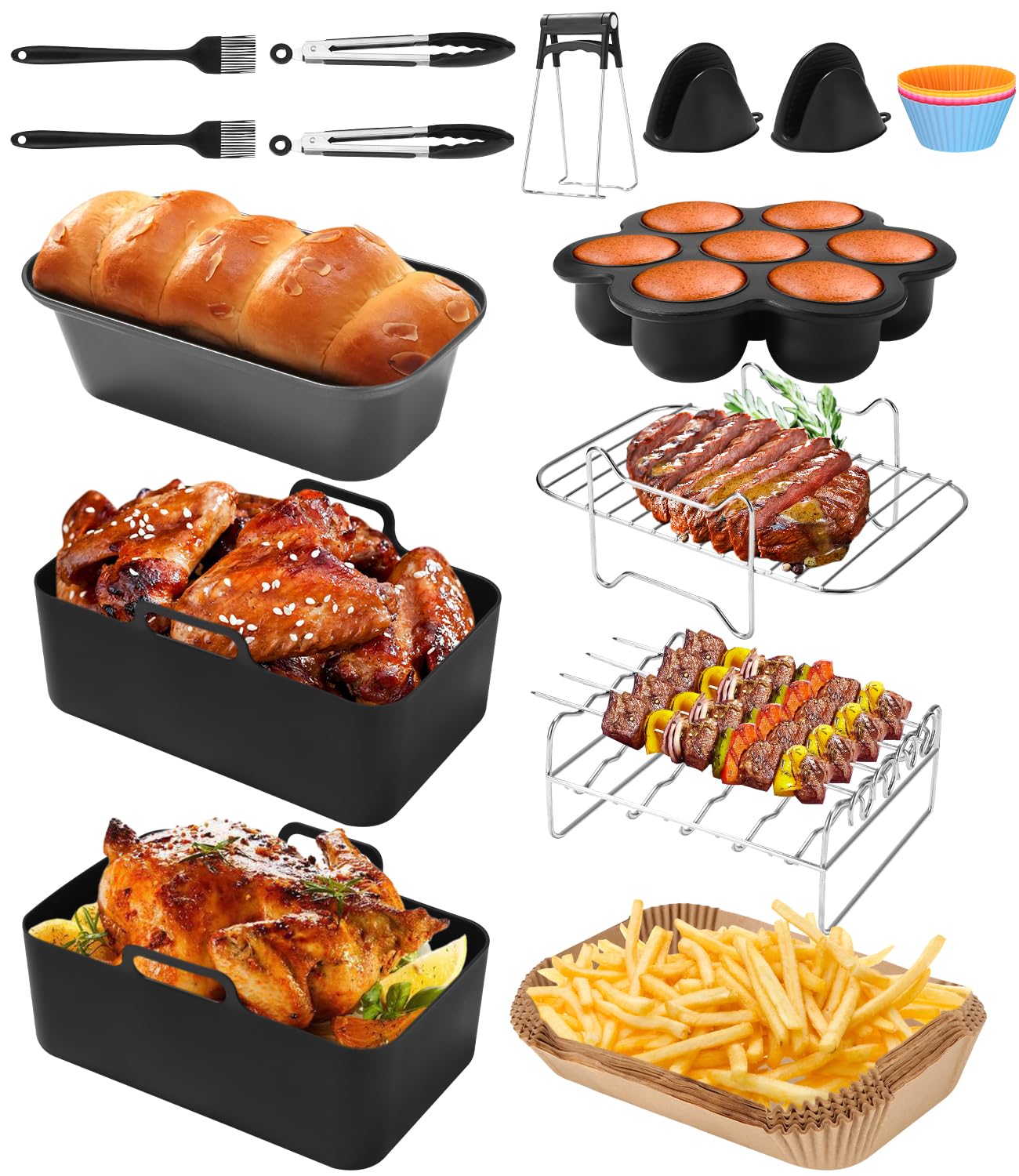 Fentic Airfryer Accessoires – Heteluchtfriteuse Accessoires voor Dual Airfryers – Geschikt voor Ninja Foodi Max Dual Zone AF300EU AF400EU – 7.6L tot 9.5L – Inclusief Bakpapier en E-Receptenboek